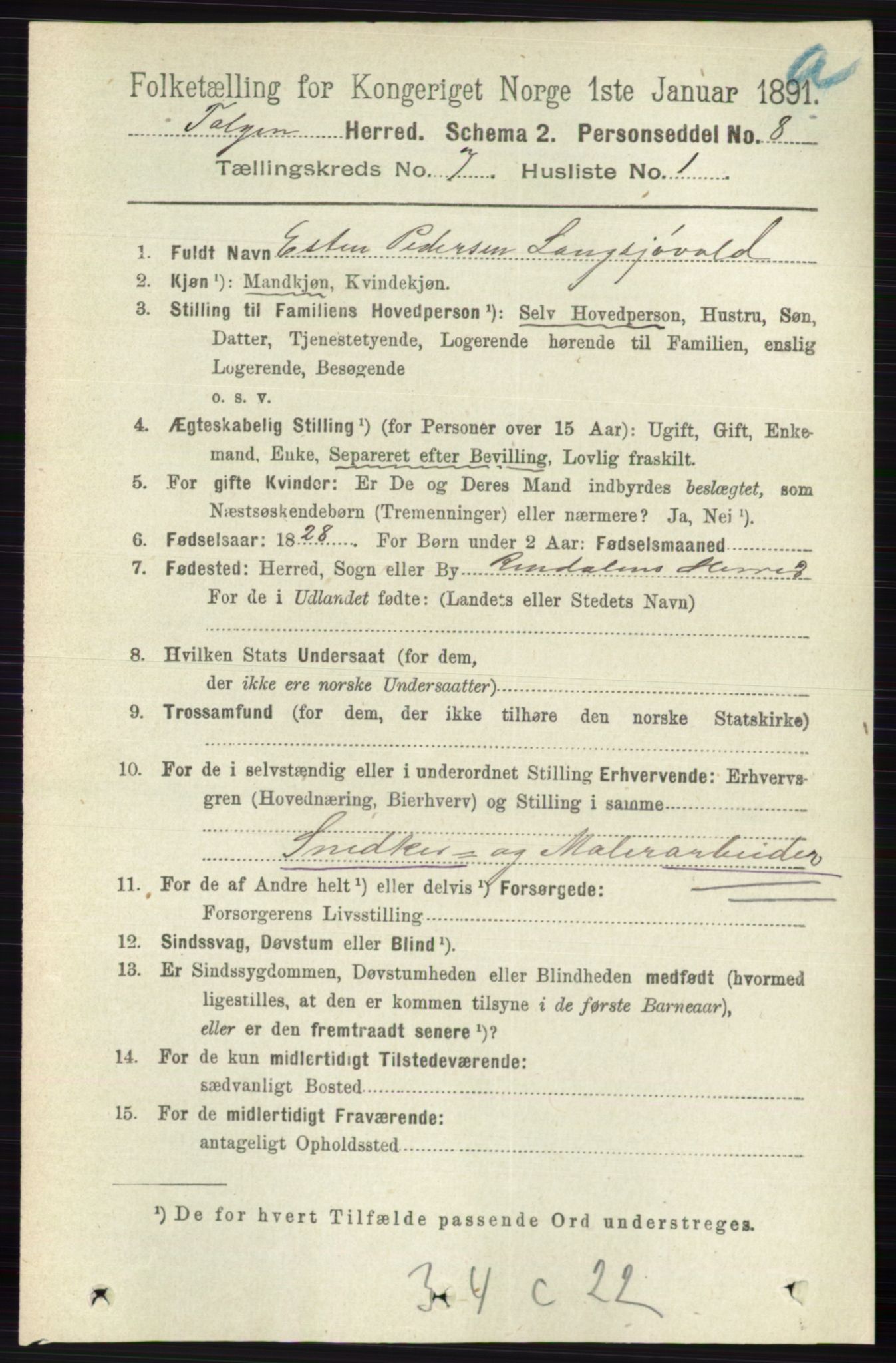 RA, 1891 census for 0436 Tolga, 1891, p. 2030