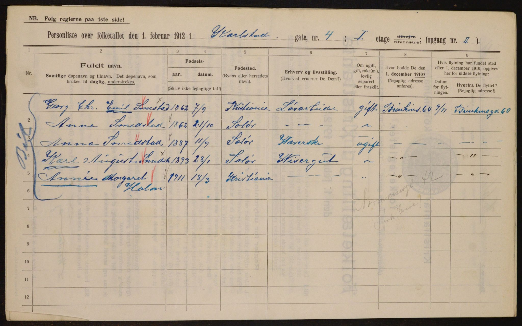 OBA, Municipal Census 1912 for Kristiania, 1912, p. 49278