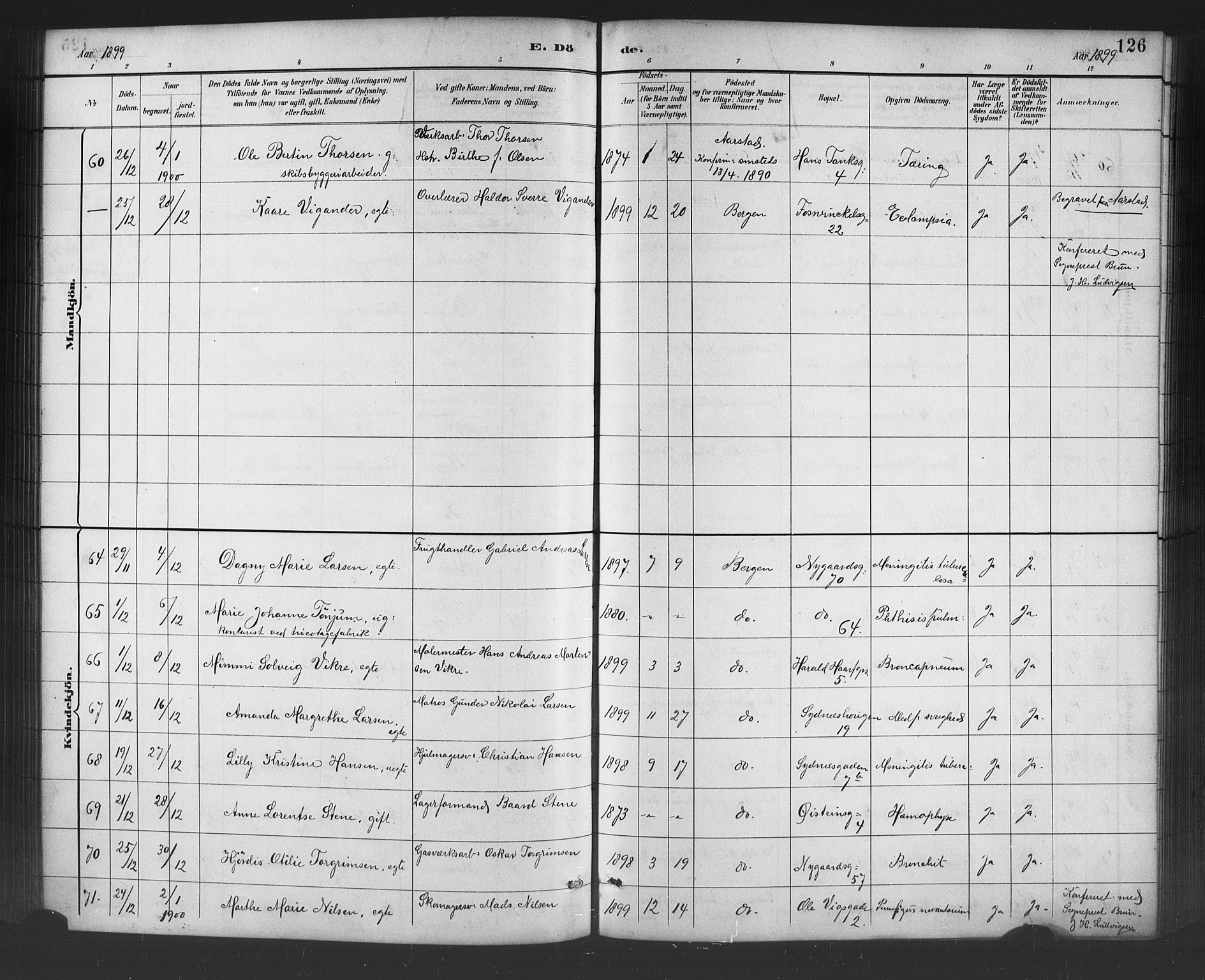 Johanneskirken sokneprestembete, SAB/A-76001/H/Hab: Parish register (copy) no. D 1, 1885-1915, p. 126