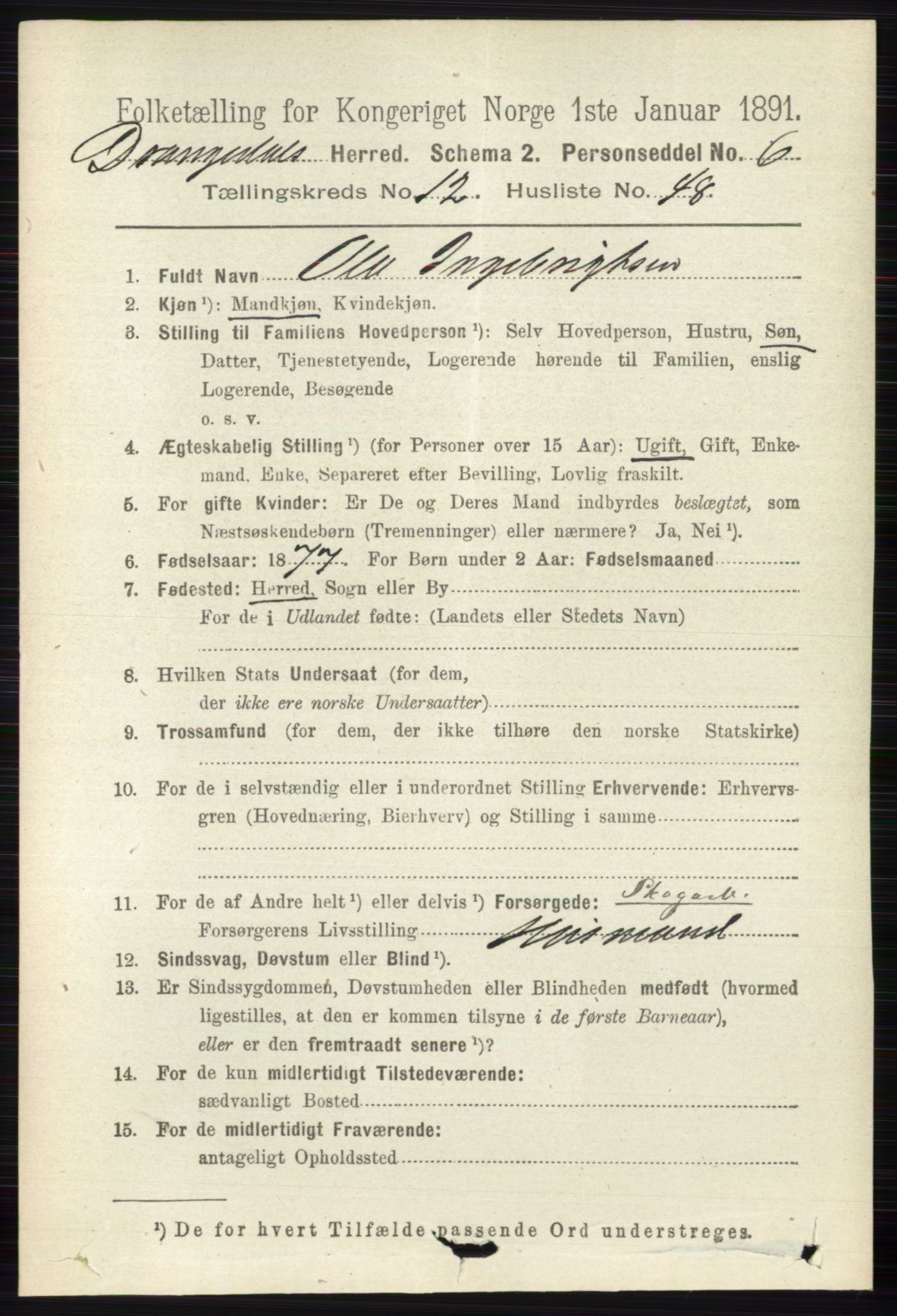 RA, 1891 census for 0817 Drangedal, 1891, p. 4670