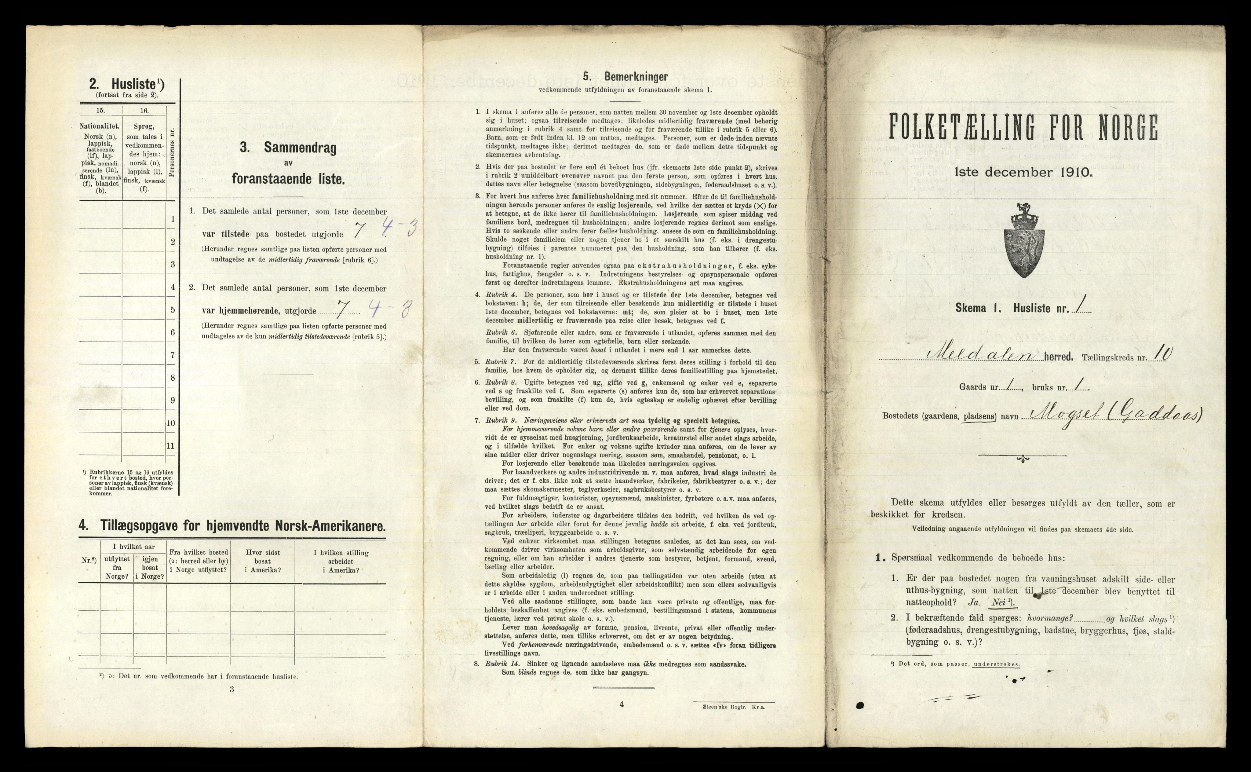 RA, 1910 census for Meldal, 1910, p. 1097