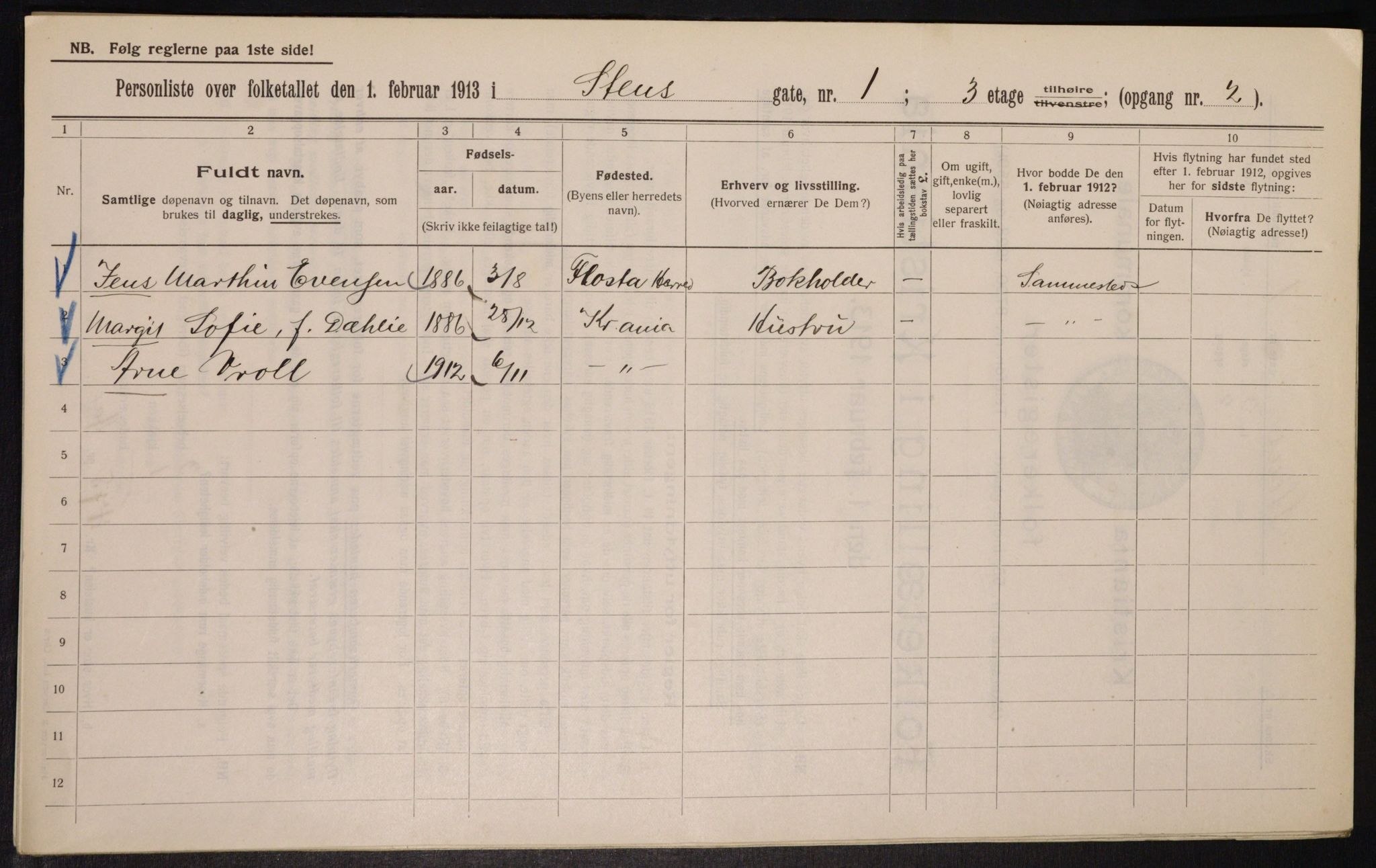 OBA, Municipal Census 1913 for Kristiania, 1913, p. 101849