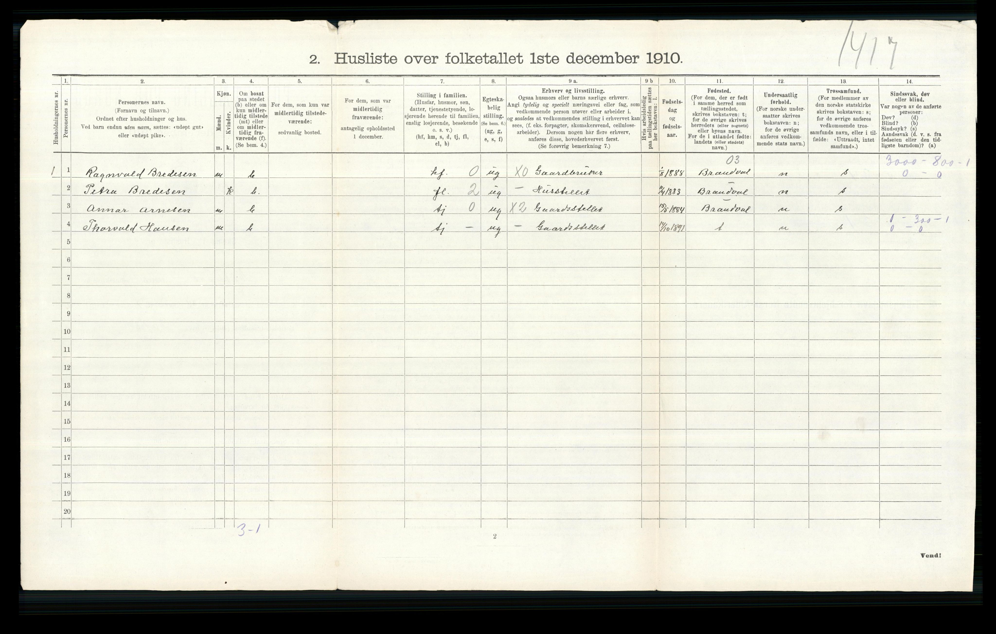 RA, 1910 census for Nittedal, 1910, p. 134