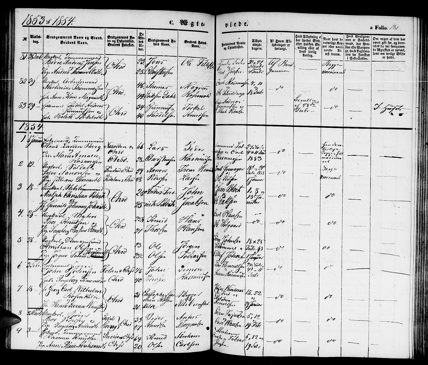 Kristiansand domprosti, SAK/1112-0006/F/Fb/L0011: Parish register (copy) no. B 11, 1851-1861, p. 181