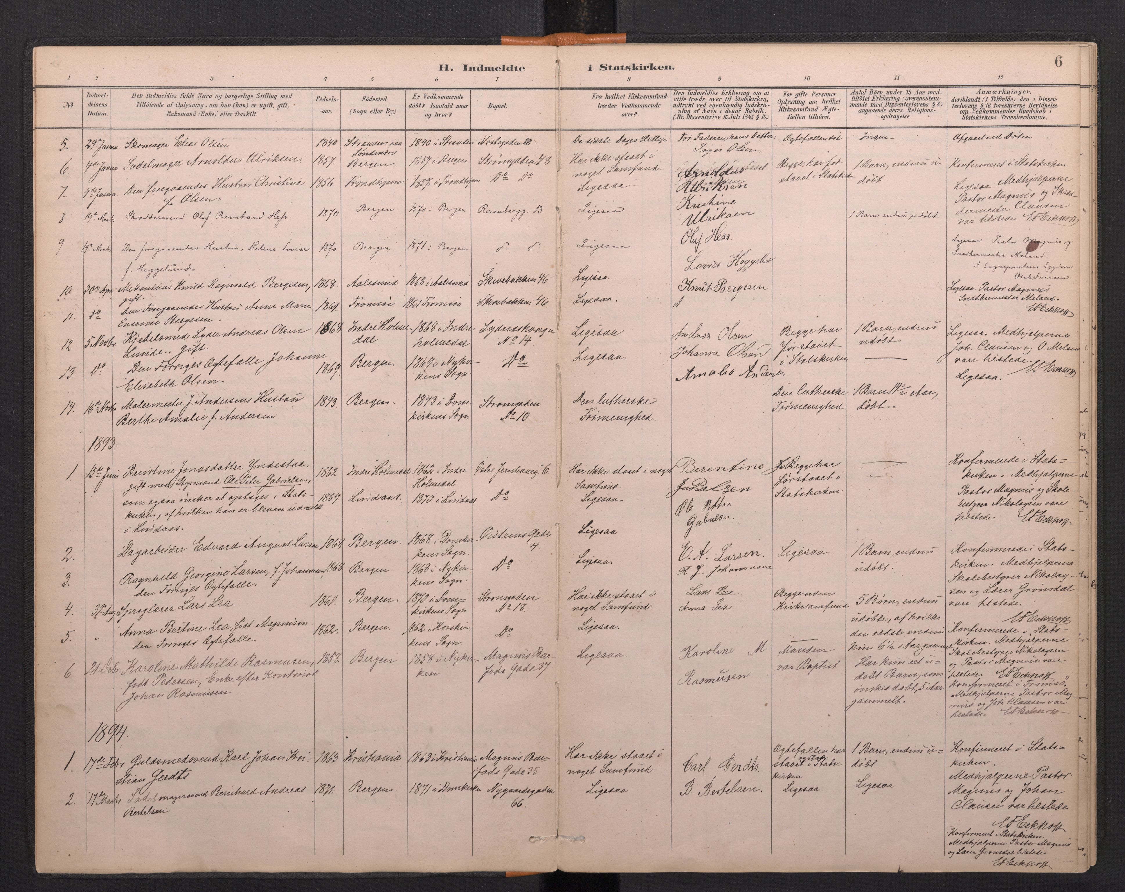 Johanneskirken sokneprestembete, SAB/A-76001/H/Haa/L0029: Parish register (official) no. G 1, 1885-1973, p. 5b-6a