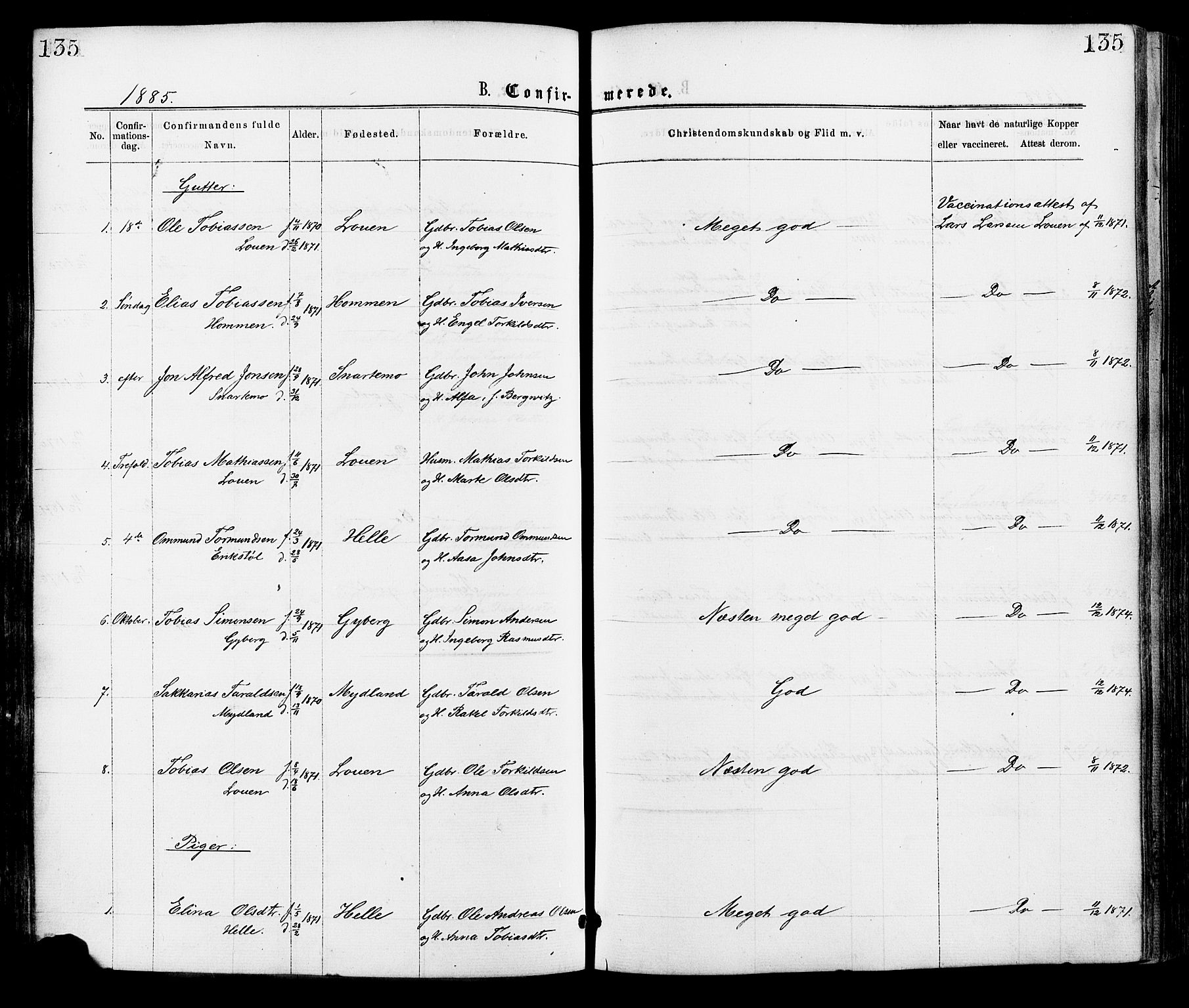 Hægebostad sokneprestkontor, AV/SAK-1111-0024/F/Fa/Faa/L0005: Parish register (official) no. A 5, 1864-1886, p. 135