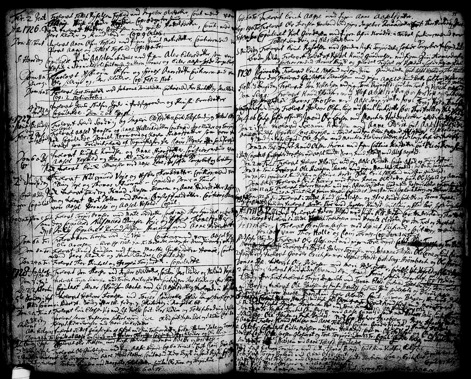 Drangedal kirkebøker, SAKO/A-258/F/Fa/L0001: Parish register (official) no. 1, 1697-1767, p. 55