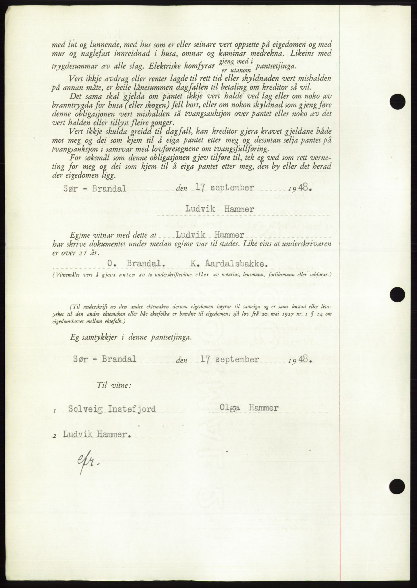 Søre Sunnmøre sorenskriveri, AV/SAT-A-4122/1/2/2C/L0116: Mortgage book no. 4B, 1948-1949, Diary no: : 1325/1948