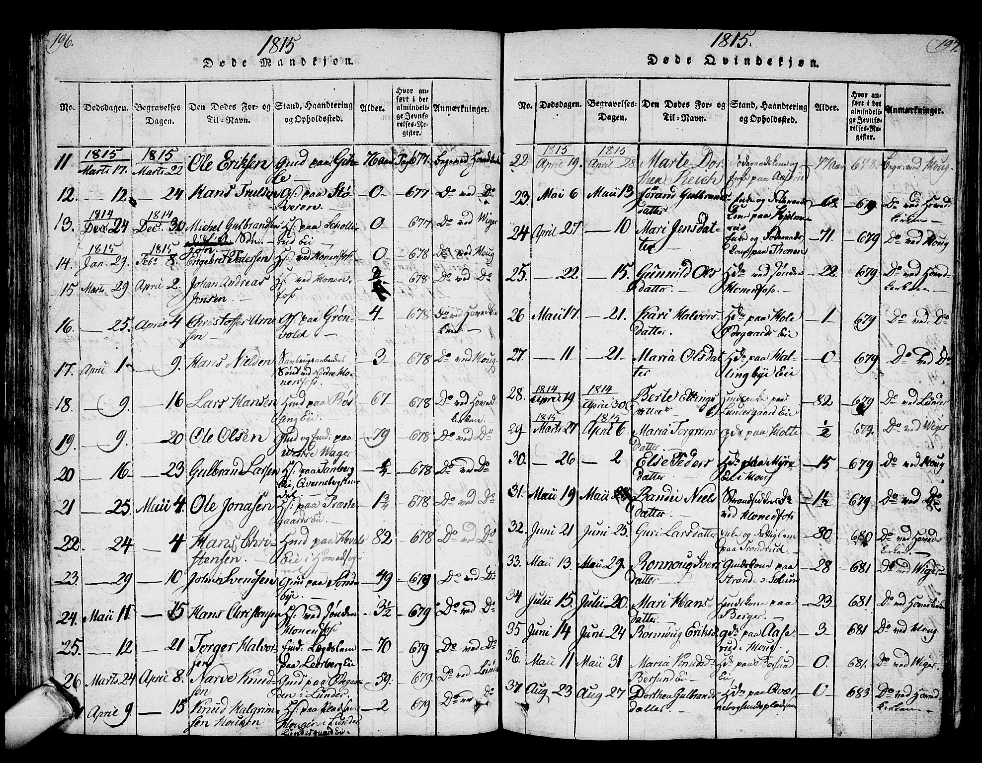 Norderhov kirkebøker, SAKO/A-237/F/Fa/L0008: Parish register (official) no. 8, 1814-1833, p. 196-197