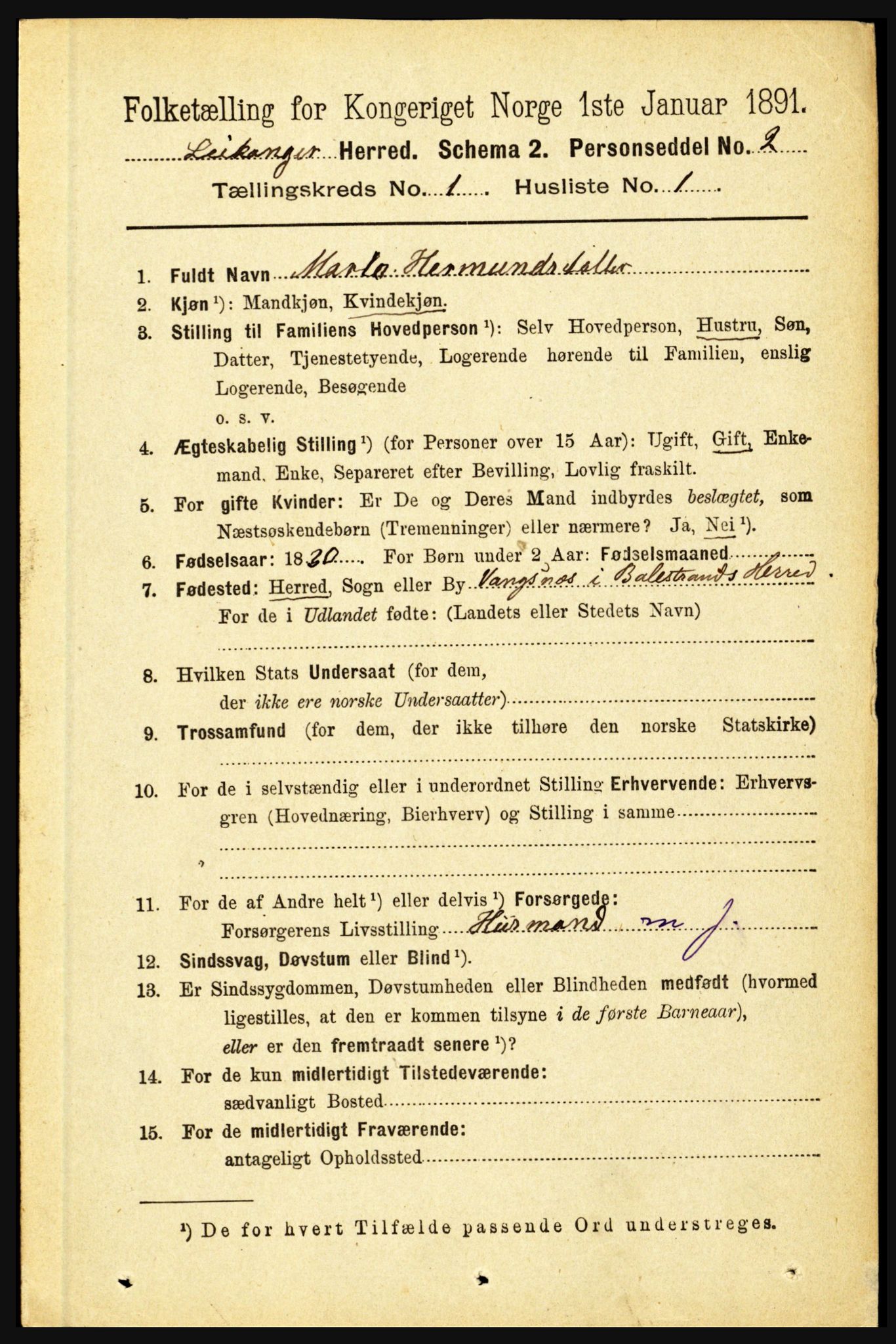 RA, 1891 census for 1419 Leikanger, 1891, p. 55