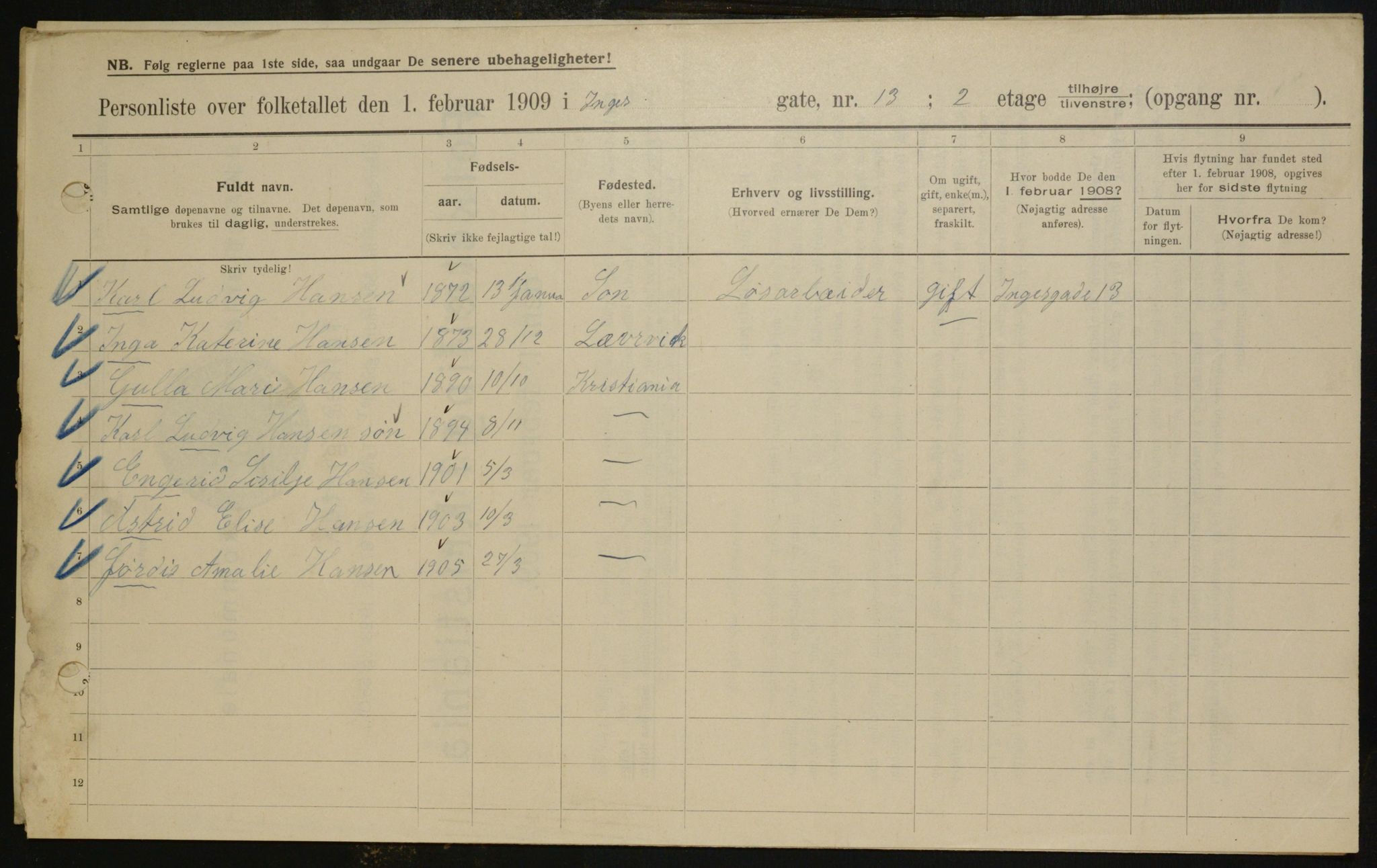 OBA, Municipal Census 1909 for Kristiania, 1909, p. 40194