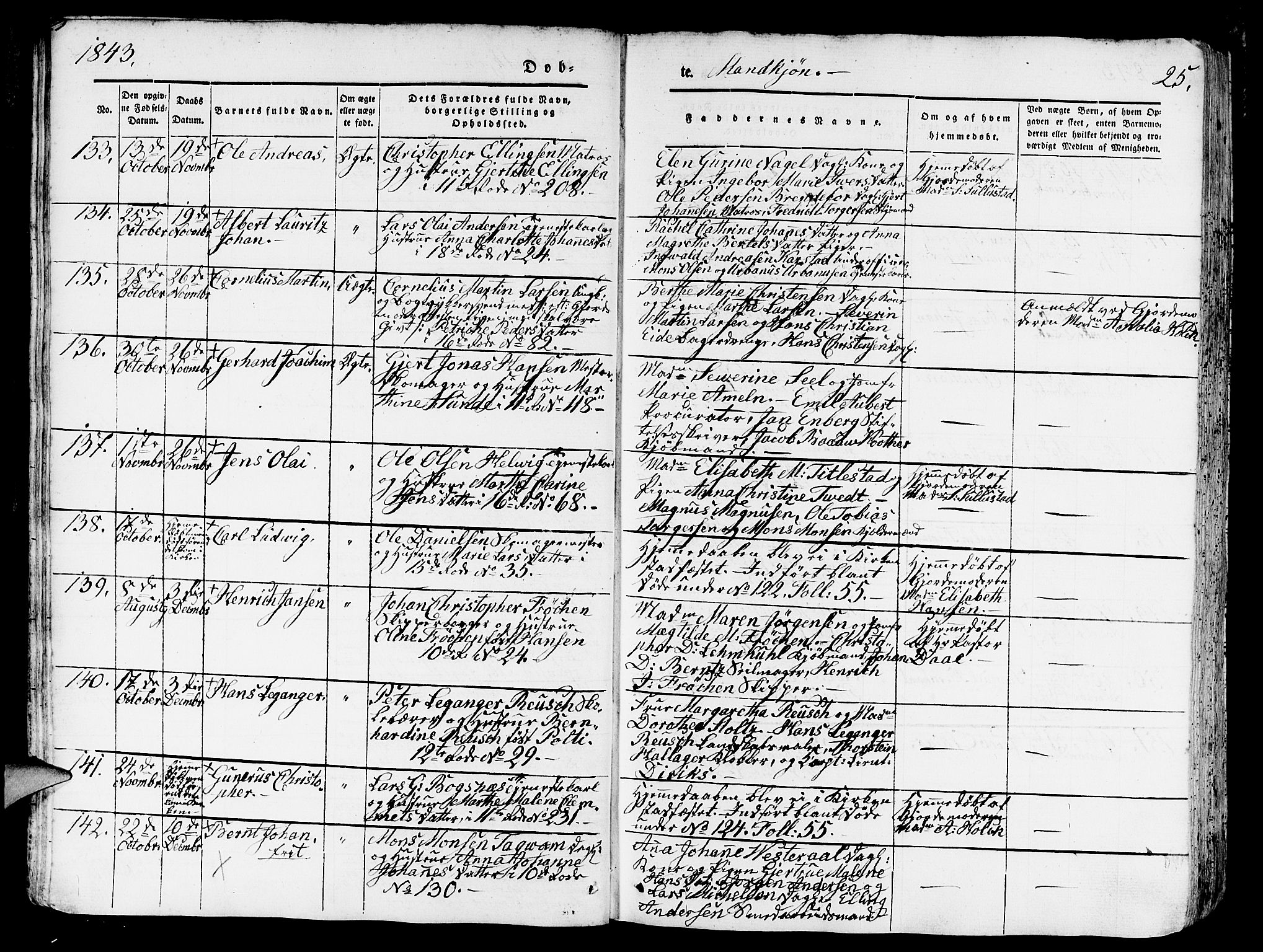 Domkirken sokneprestembete, AV/SAB-A-74801/H/Hab/L0009: Parish register (copy) no. B 2, 1842-1849, p. 25