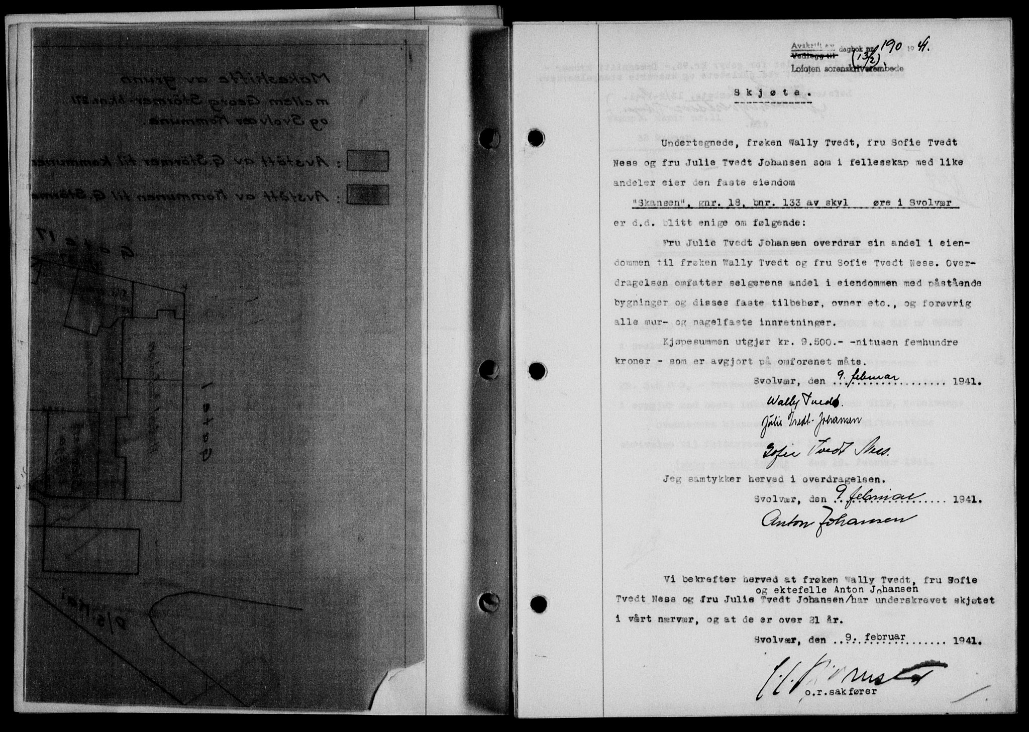 Lofoten sorenskriveri, SAT/A-0017/1/2/2C/L0008a: Mortgage book no. 8a, 1940-1941, Diary no: : 190/1941