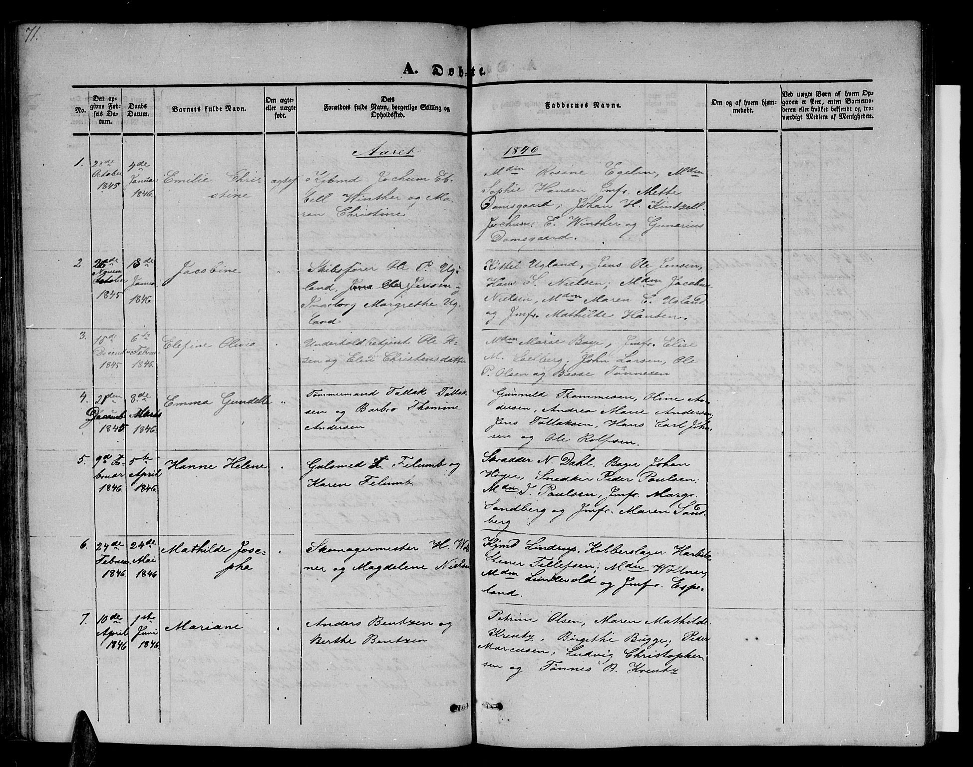 Arendal sokneprestkontor, Trefoldighet, SAK/1111-0040/F/Fb/L0002: Parish register (copy) no. B 2, 1838-1860, p. 71
