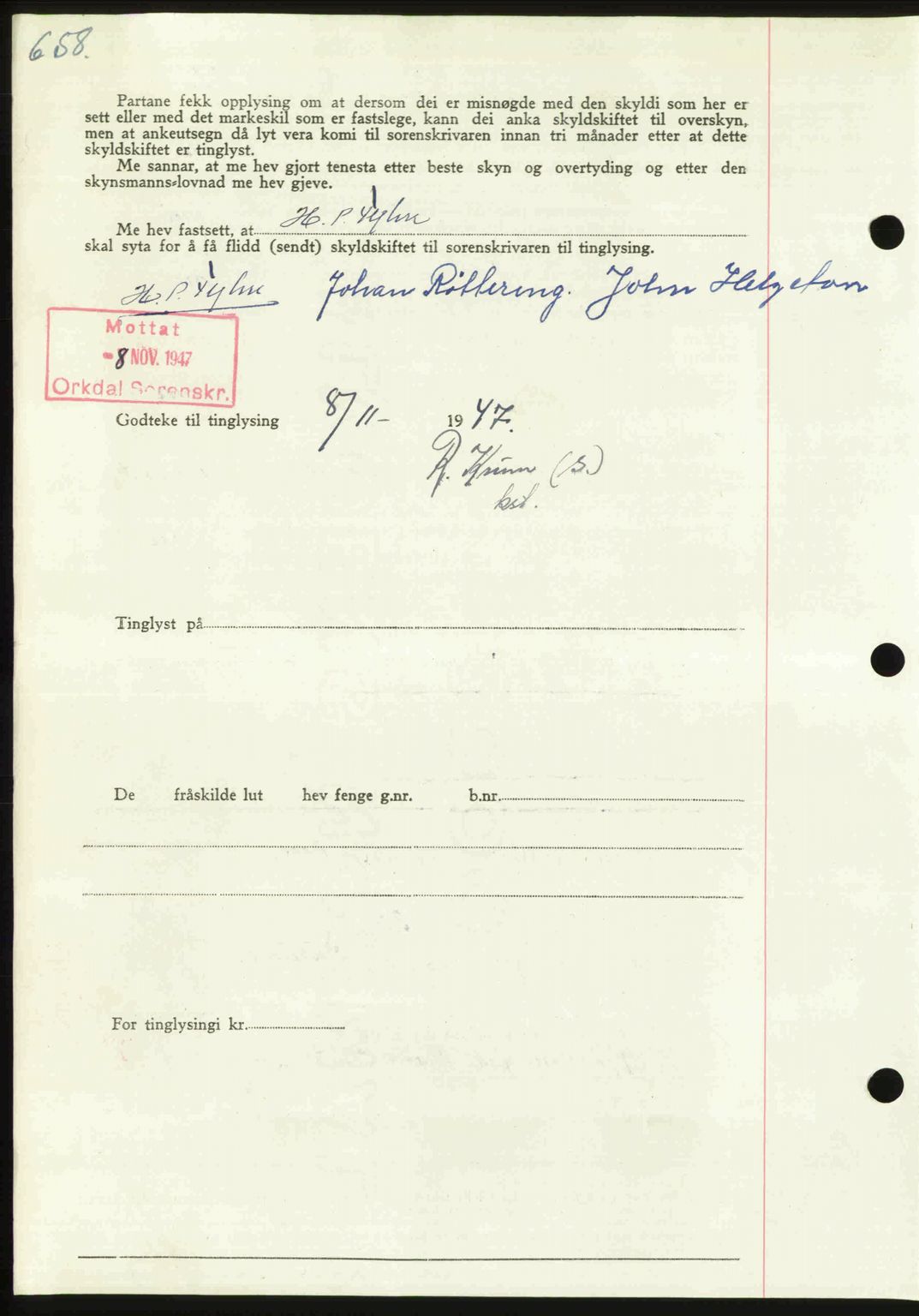 Orkdal sorenskriveri, AV/SAT-A-4169/1/2/2C: Mortgage book no. A, 1947-1947, Diary no: : 1436/1947