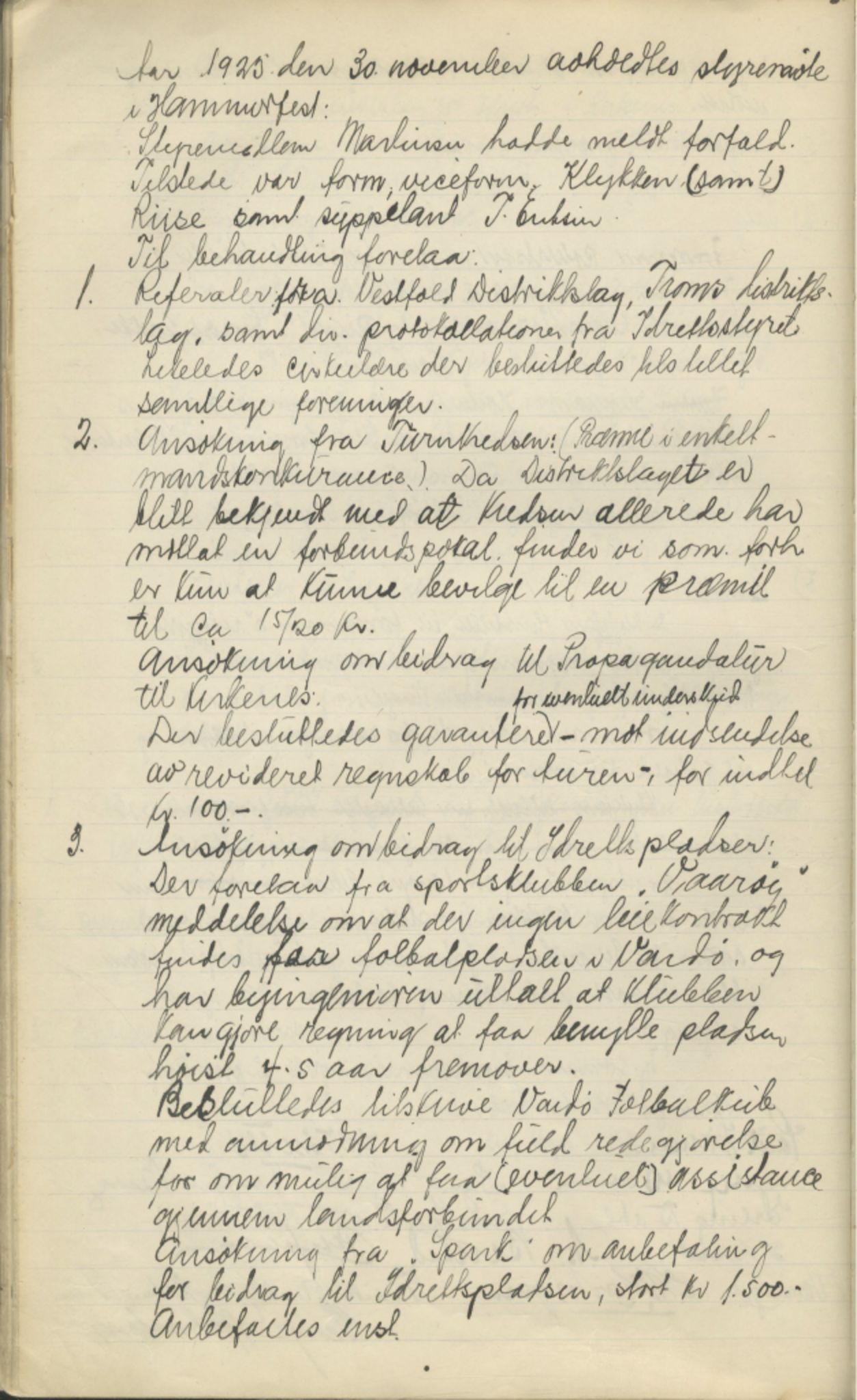 Finnmark Distriktslag for Idrett, FMFB/A-1040/A/L0001: Møteprotokoll, 1919-1940, p. 63