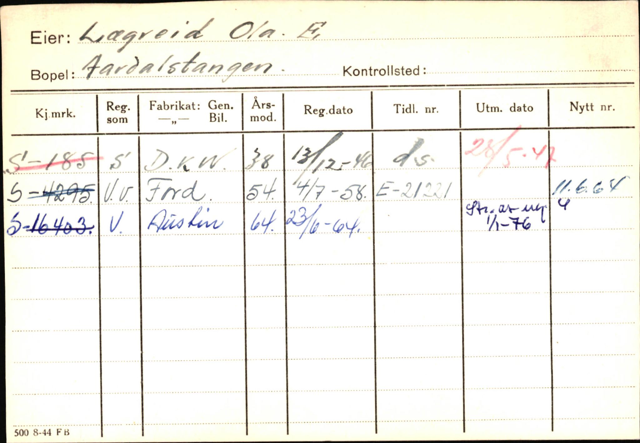 Statens vegvesen, Sogn og Fjordane vegkontor, AV/SAB-A-5301/4/F/L0145: Registerkort Vågsøy S-Å. Årdal I-P, 1945-1975, p. 1563