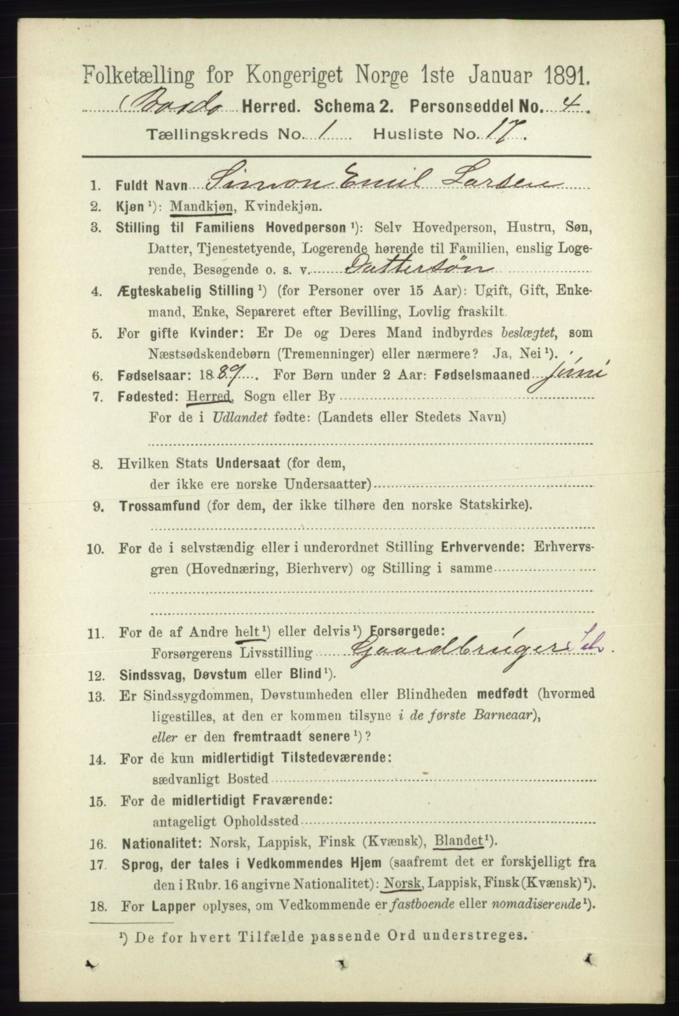 RA, 1891 census for 1922 Bardu, 1891, p. 194