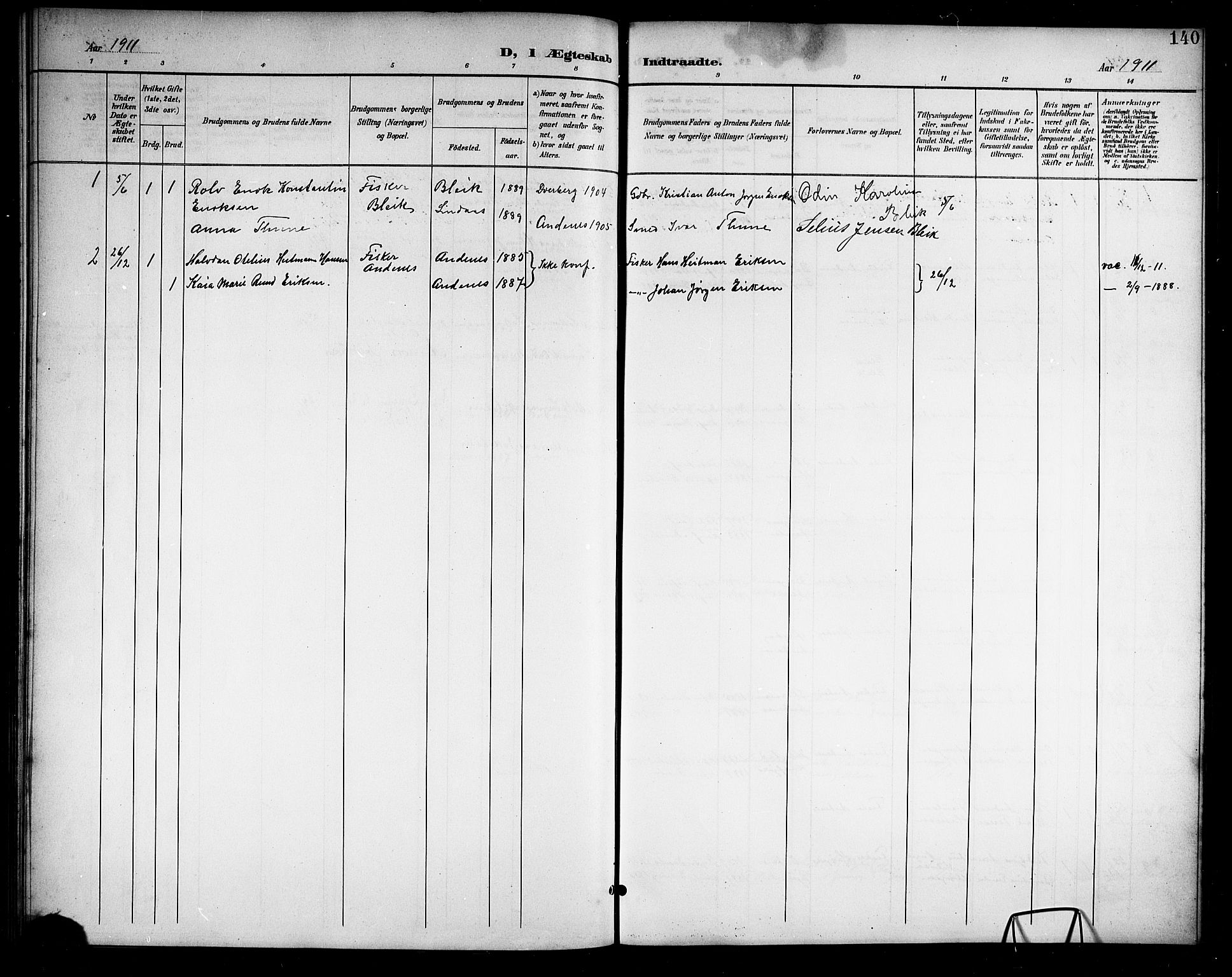 Ministerialprotokoller, klokkerbøker og fødselsregistre - Nordland, SAT/A-1459/899/L1449: Parish register (copy) no. 899C04, 1900-1918, p. 140