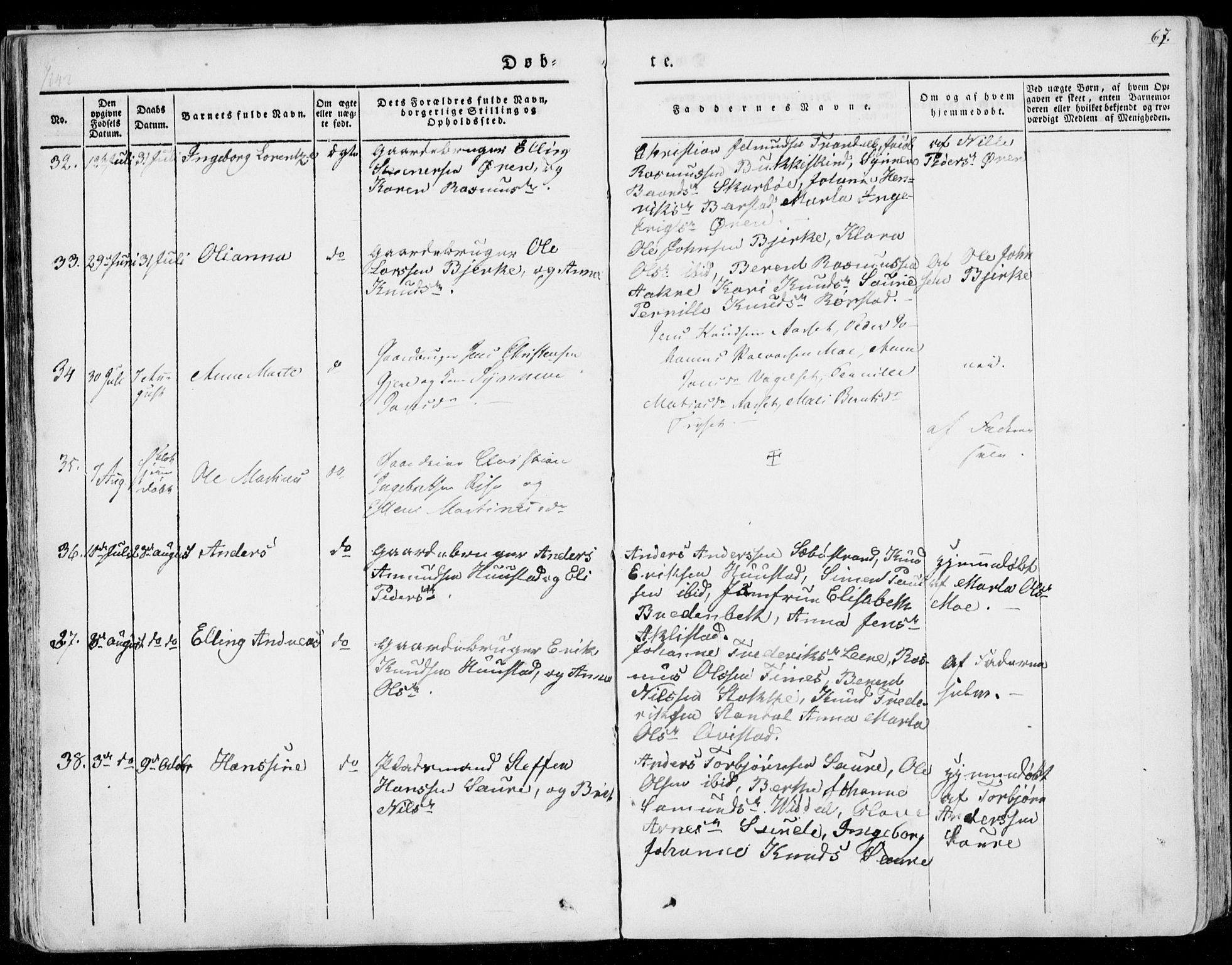 Ministerialprotokoller, klokkerbøker og fødselsregistre - Møre og Romsdal, AV/SAT-A-1454/515/L0208: Parish register (official) no. 515A04, 1830-1846, p. 67