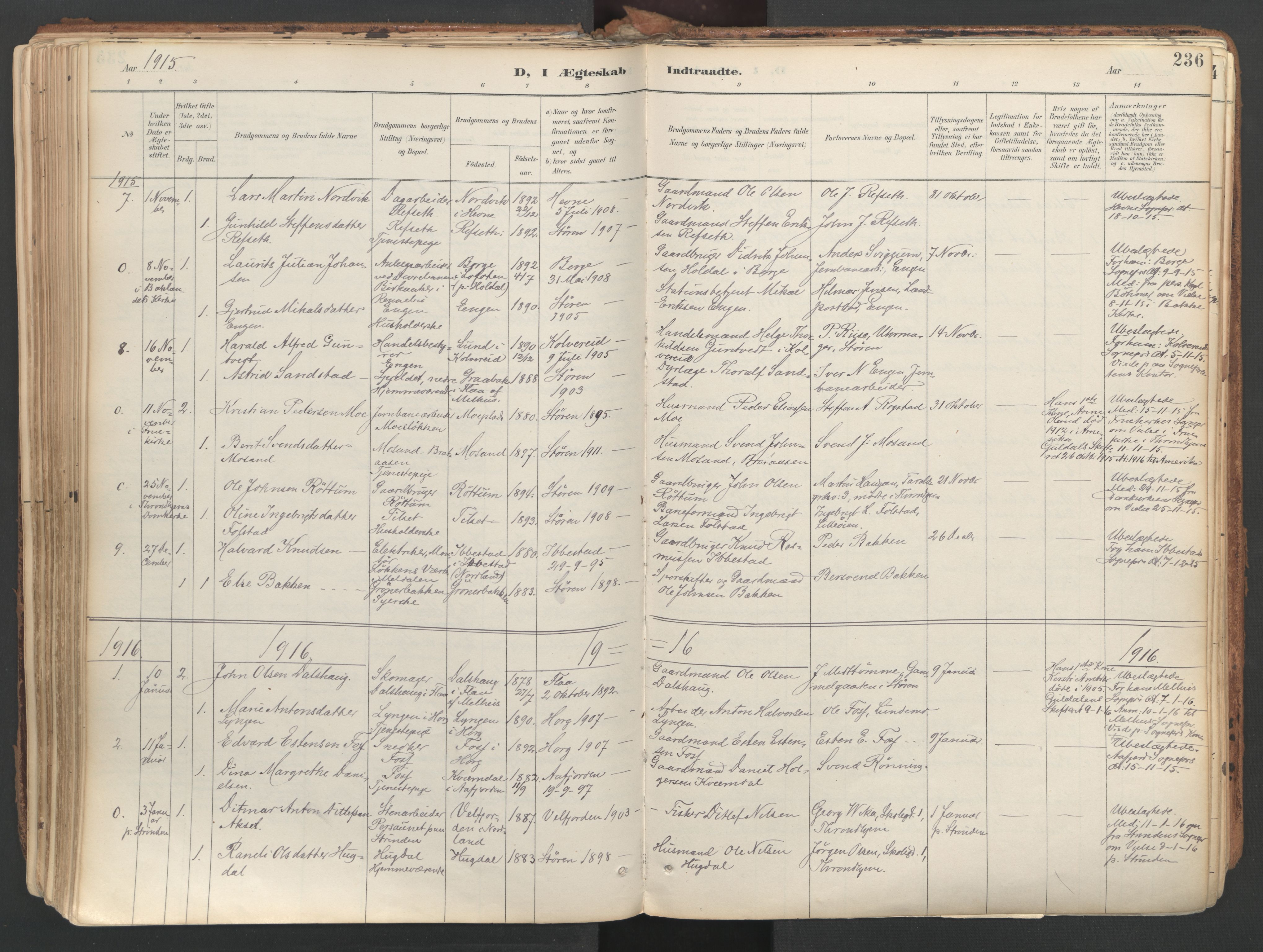 Ministerialprotokoller, klokkerbøker og fødselsregistre - Sør-Trøndelag, SAT/A-1456/687/L1004: Parish register (official) no. 687A10, 1891-1923, p. 236