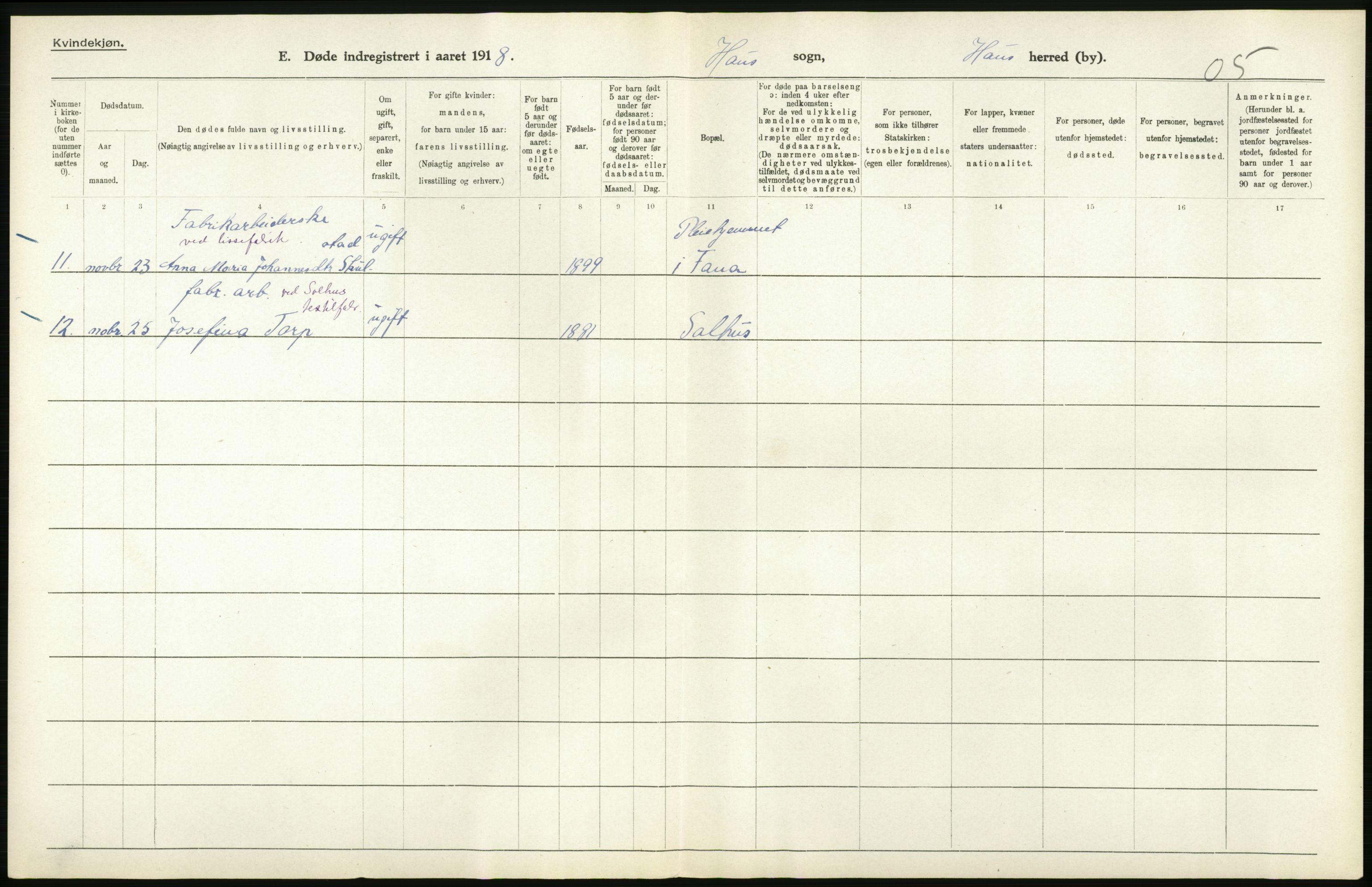 Statistisk sentralbyrå, Sosiodemografiske emner, Befolkning, AV/RA-S-2228/D/Df/Dfb/Dfbh/L0036: Hordaland fylke: Døde., 1918, p. 534