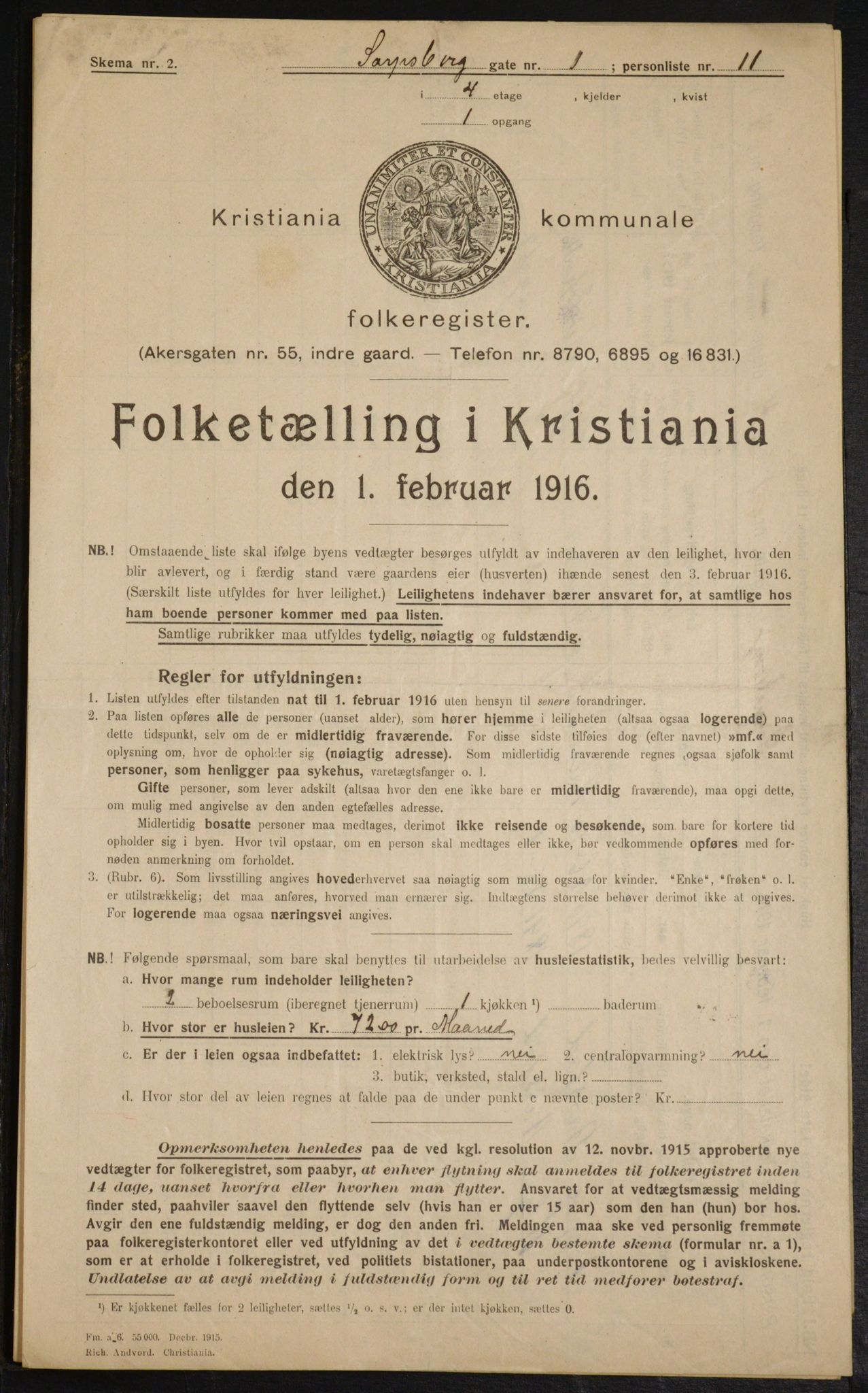 OBA, Municipal Census 1916 for Kristiania, 1916, p. 91299