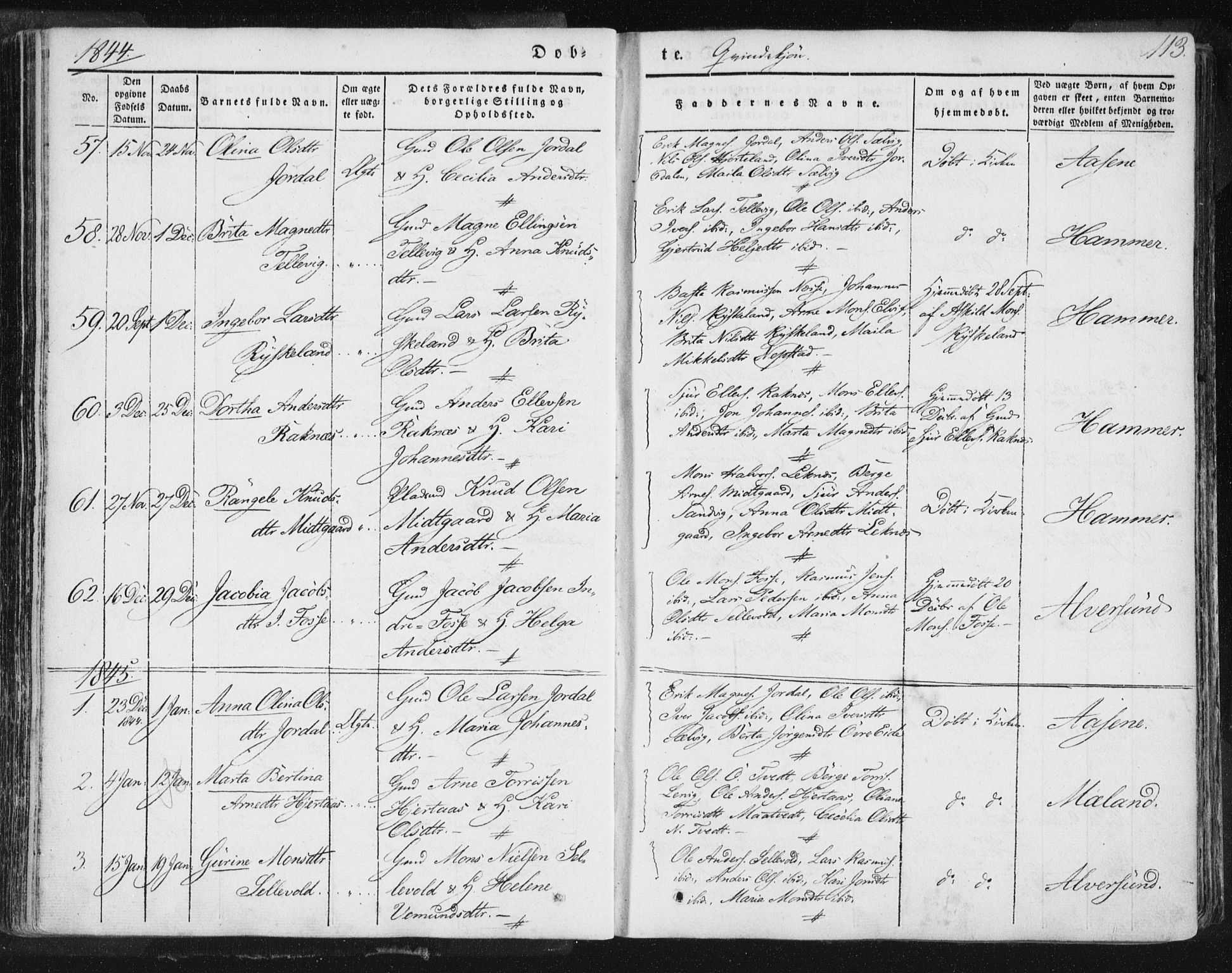 Hamre sokneprestembete, SAB/A-75501/H/Ha/Haa/Haaa/L0012: Parish register (official) no. A 12, 1834-1845, p. 113