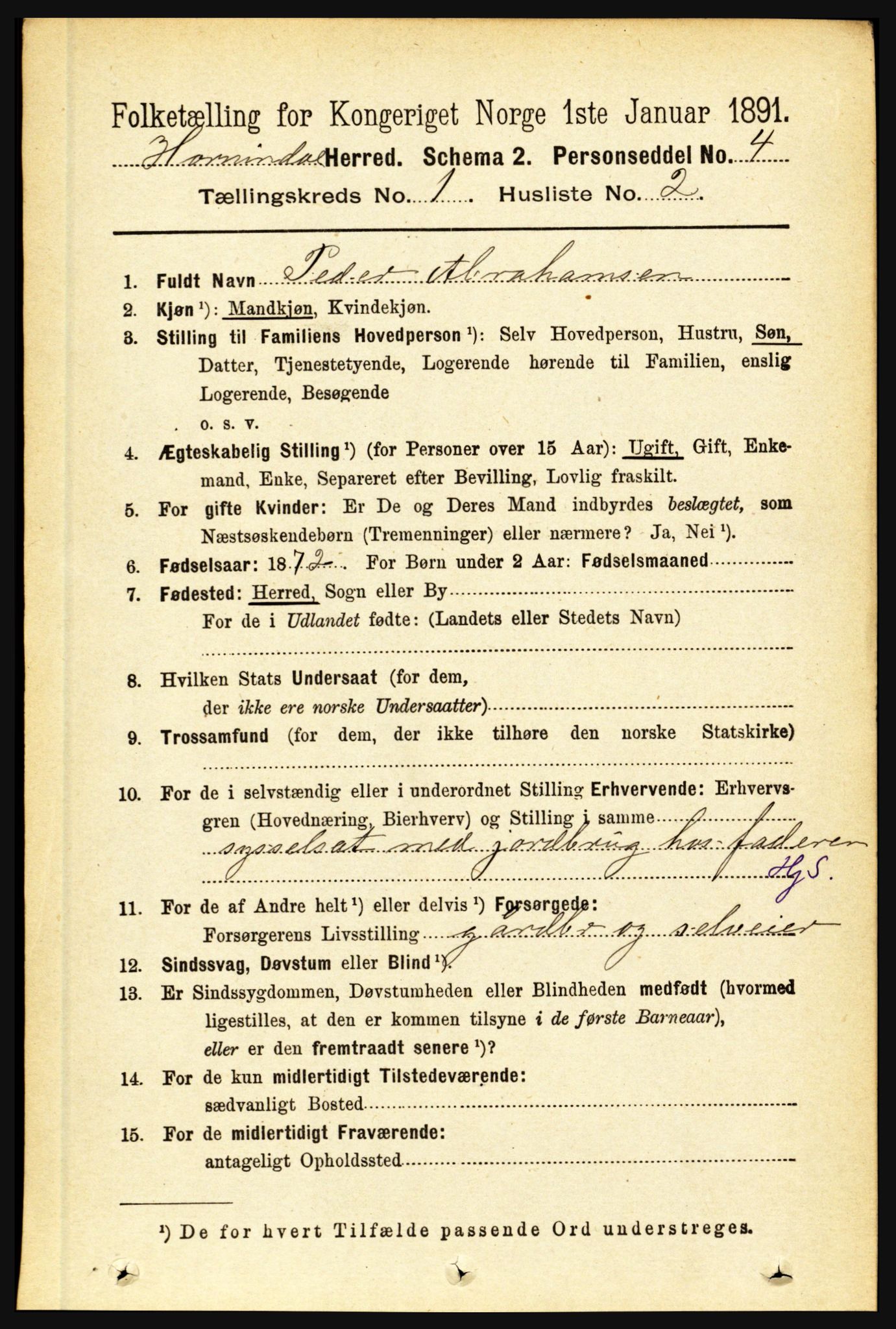 RA, 1891 census for 1444 Hornindal, 1891, p. 76