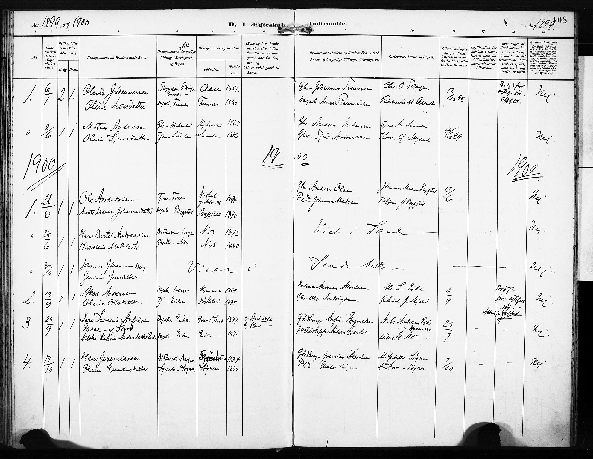 Gaular sokneprestembete, SAB/A-80001/H/Haa: Parish register (official) no. C 2, 1898-1910, p. 108
