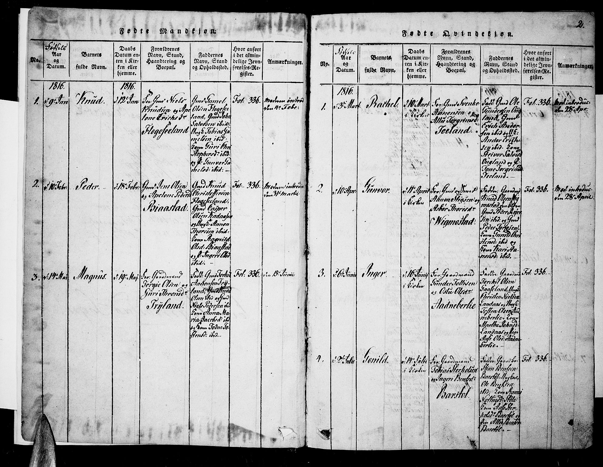 Nord-Audnedal sokneprestkontor, SAK/1111-0032/F/Fa/Fab/L0001: Parish register (official) no. A 1, 1816-1858, p. 2