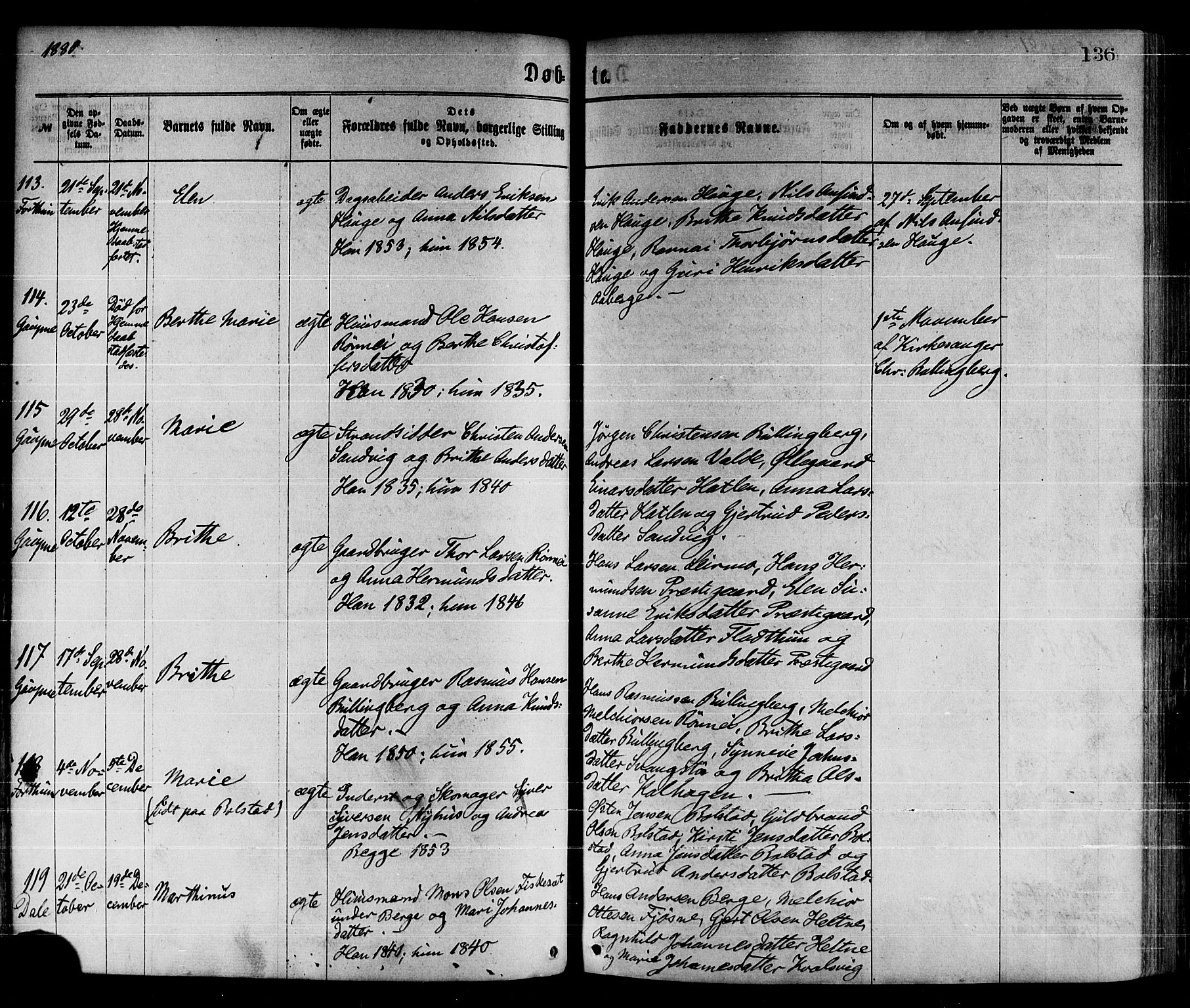 Luster sokneprestembete, AV/SAB-A-81101/H/Haa/Haaa/L0010: Parish register (official) no. A 10, 1871-1886, p. 136