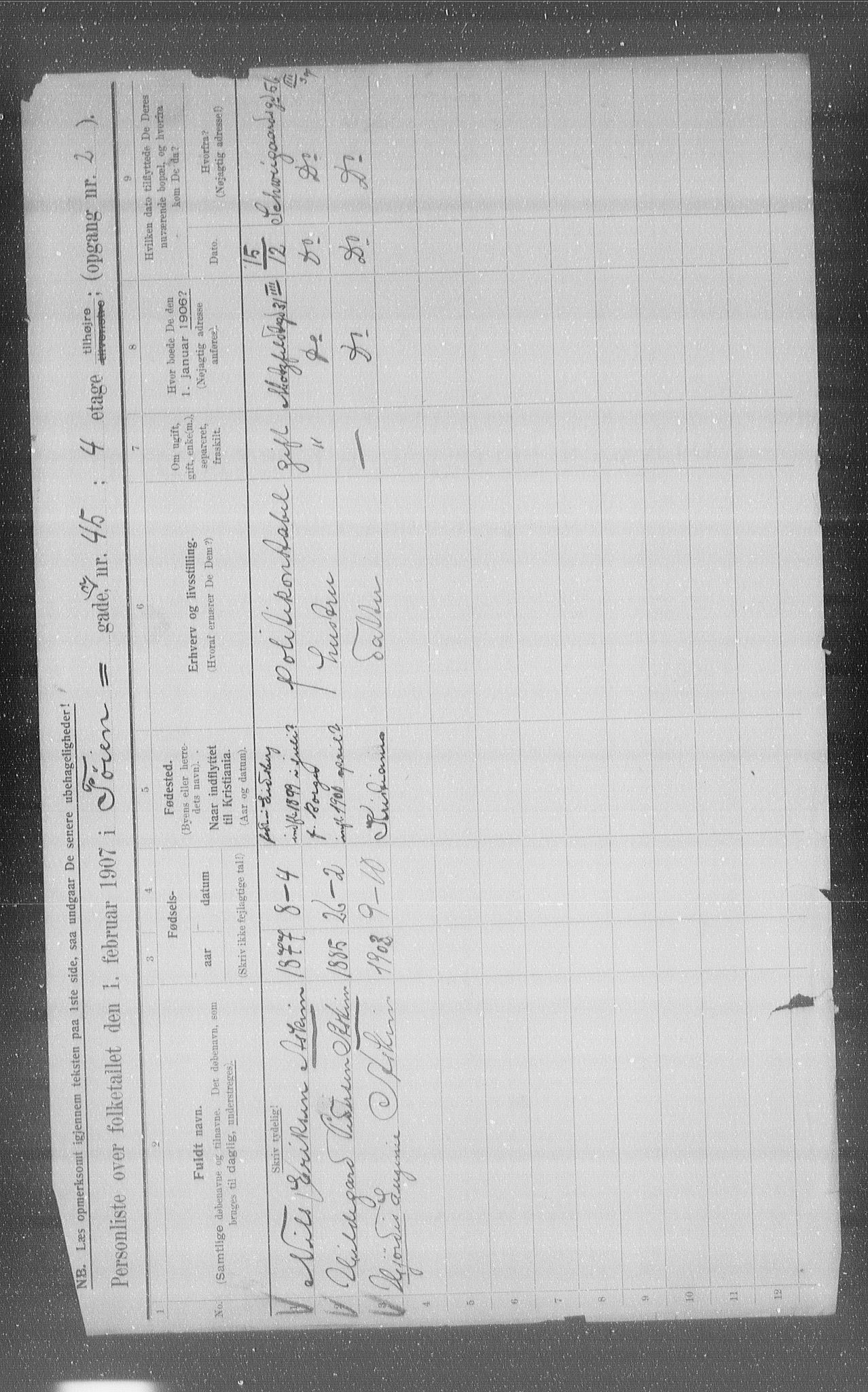 OBA, Municipal Census 1907 for Kristiania, 1907, p. 60326