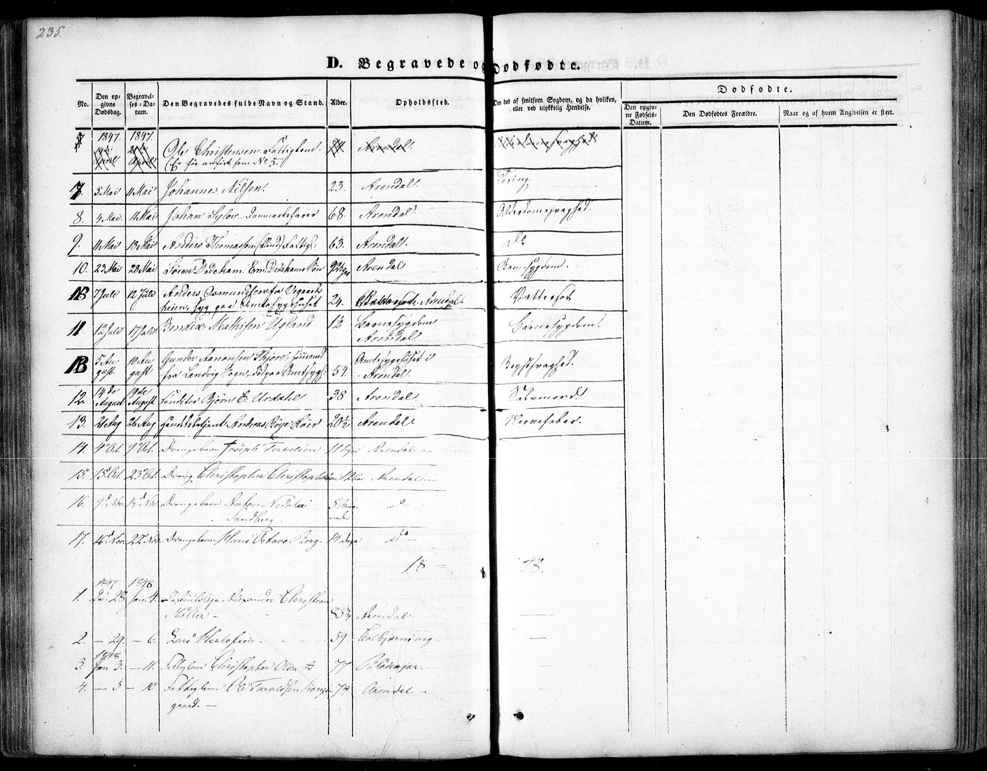 Arendal sokneprestkontor, Trefoldighet, SAK/1111-0040/F/Fa/L0005: Parish register (official) no. A 5, 1838-1854, p. 235