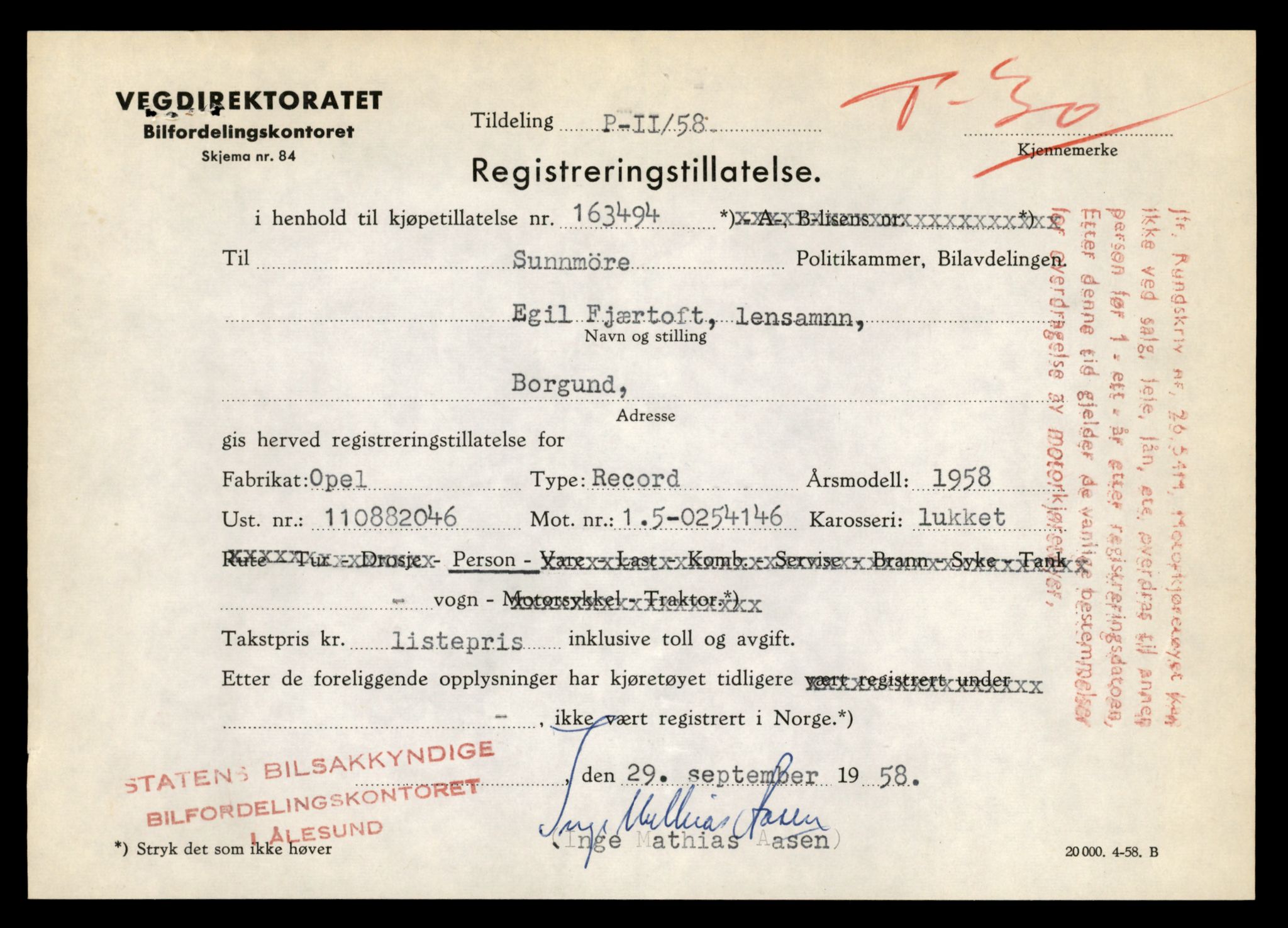 Møre og Romsdal vegkontor - Ålesund trafikkstasjon, AV/SAT-A-4099/F/Fe/L0001: Registreringskort for kjøretøy T 3 - T 127, 1927-1998, p. 661