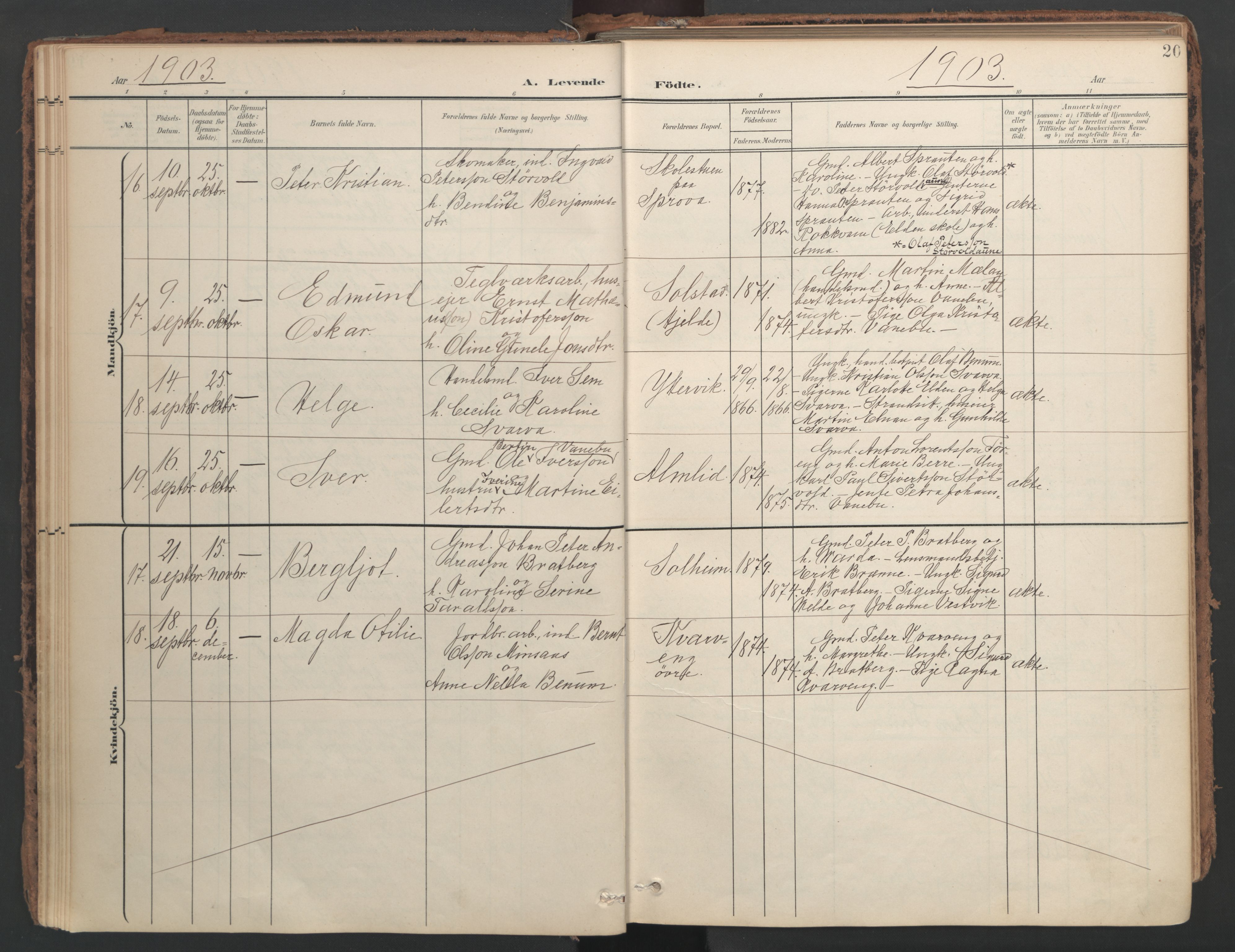 Ministerialprotokoller, klokkerbøker og fødselsregistre - Nord-Trøndelag, AV/SAT-A-1458/741/L0397: Parish register (official) no. 741A11, 1901-1911, p. 20