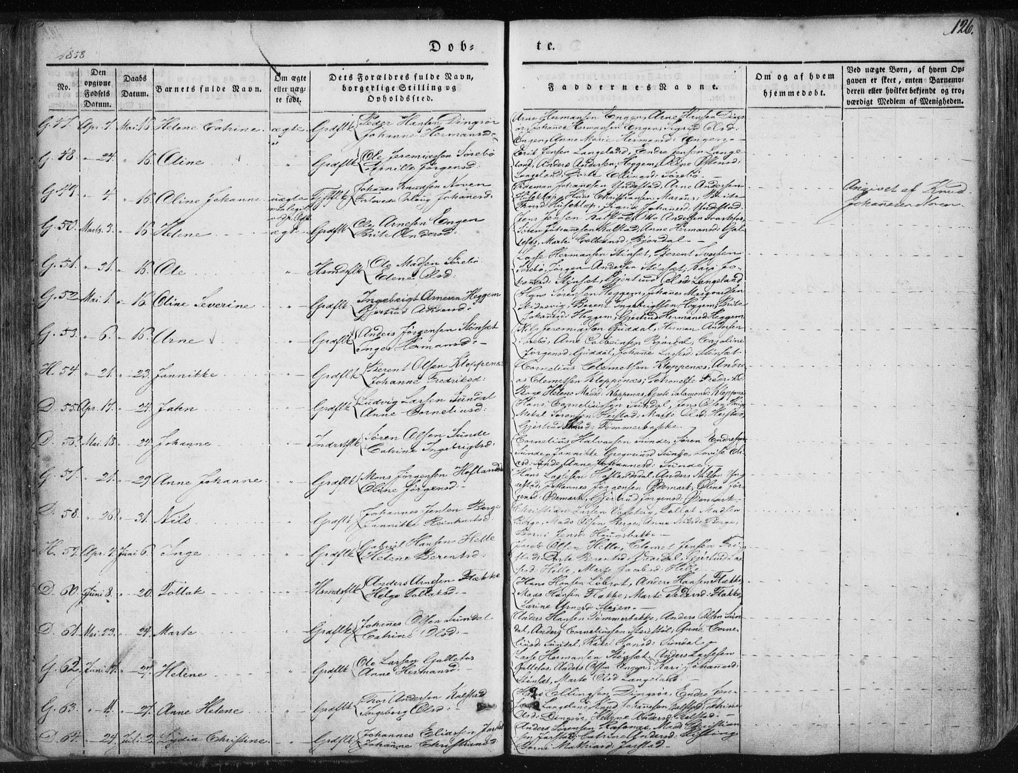 Fjaler sokneprestembete, AV/SAB-A-79801/H/Haa/Haaa/L0006: Parish register (official) no. A 6, 1835-1884, p. 126