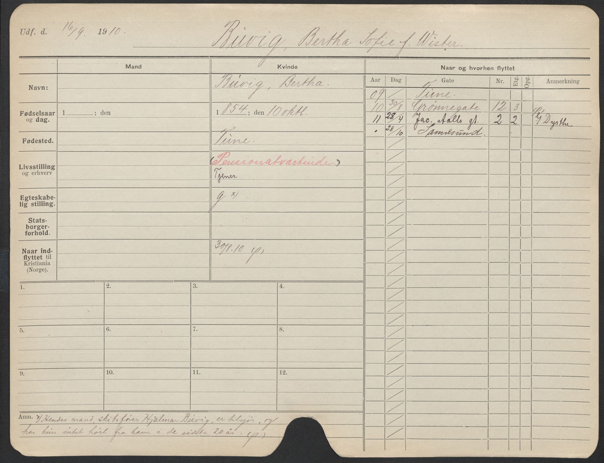 Oslo folkeregister, Registerkort, SAO/A-11715/F/Fa/Fac/L0013: Kvinner, 1906-1914, p. 980a