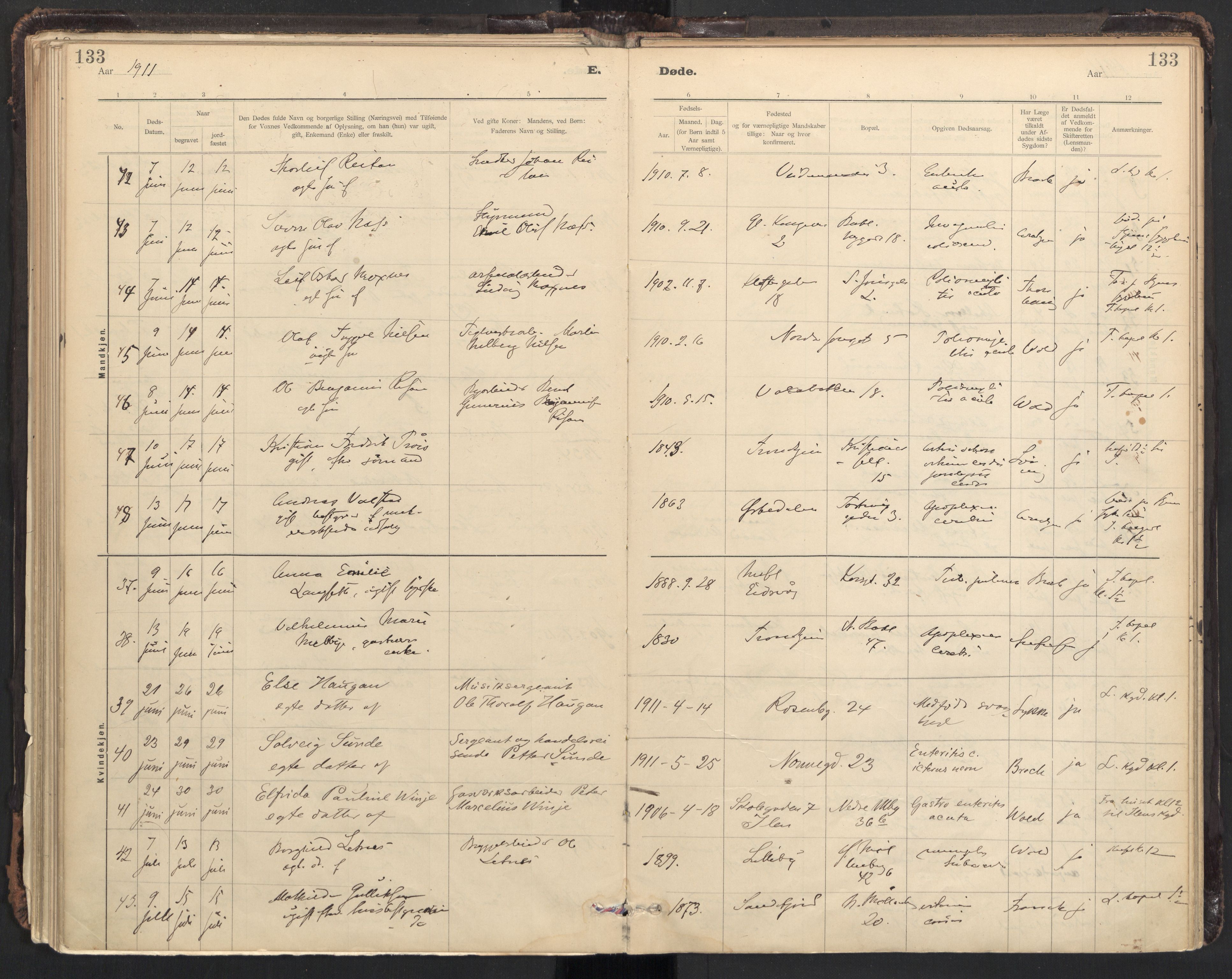 Ministerialprotokoller, klokkerbøker og fødselsregistre - Sør-Trøndelag, AV/SAT-A-1456/604/L0204: Parish register (official) no. 604A24, 1911-1920, p. 133