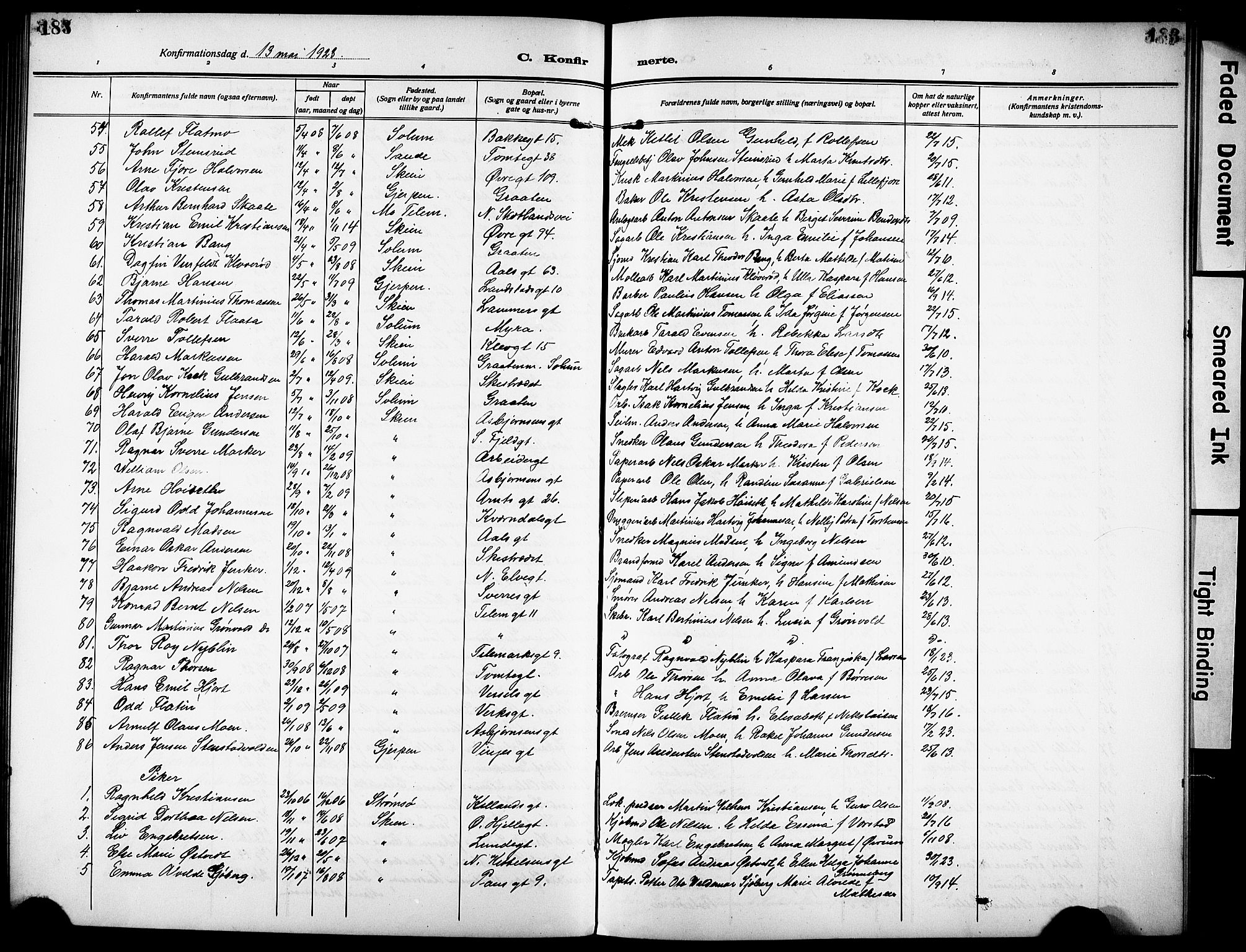 Skien kirkebøker, SAKO/A-302/G/Ga/L0010: Parish register (copy) no. 10, 1920-1931, p. 183
