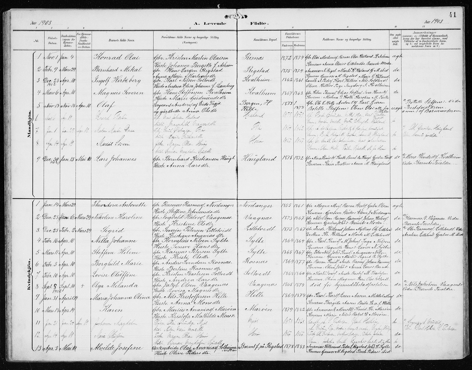 Manger sokneprestembete, AV/SAB-A-76801/H/Hab: Parish register (copy) no. B 3, 1891-1907, p. 41