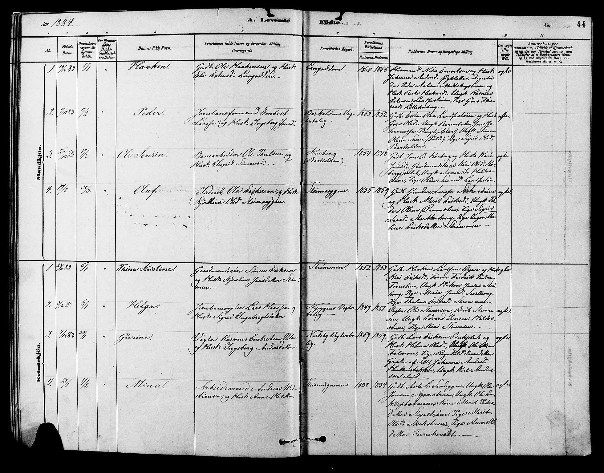 Alvdal prestekontor, SAH/PREST-060/H/Ha/Hab/L0003: Parish register (copy) no. 3, 1878-1907, p. 44