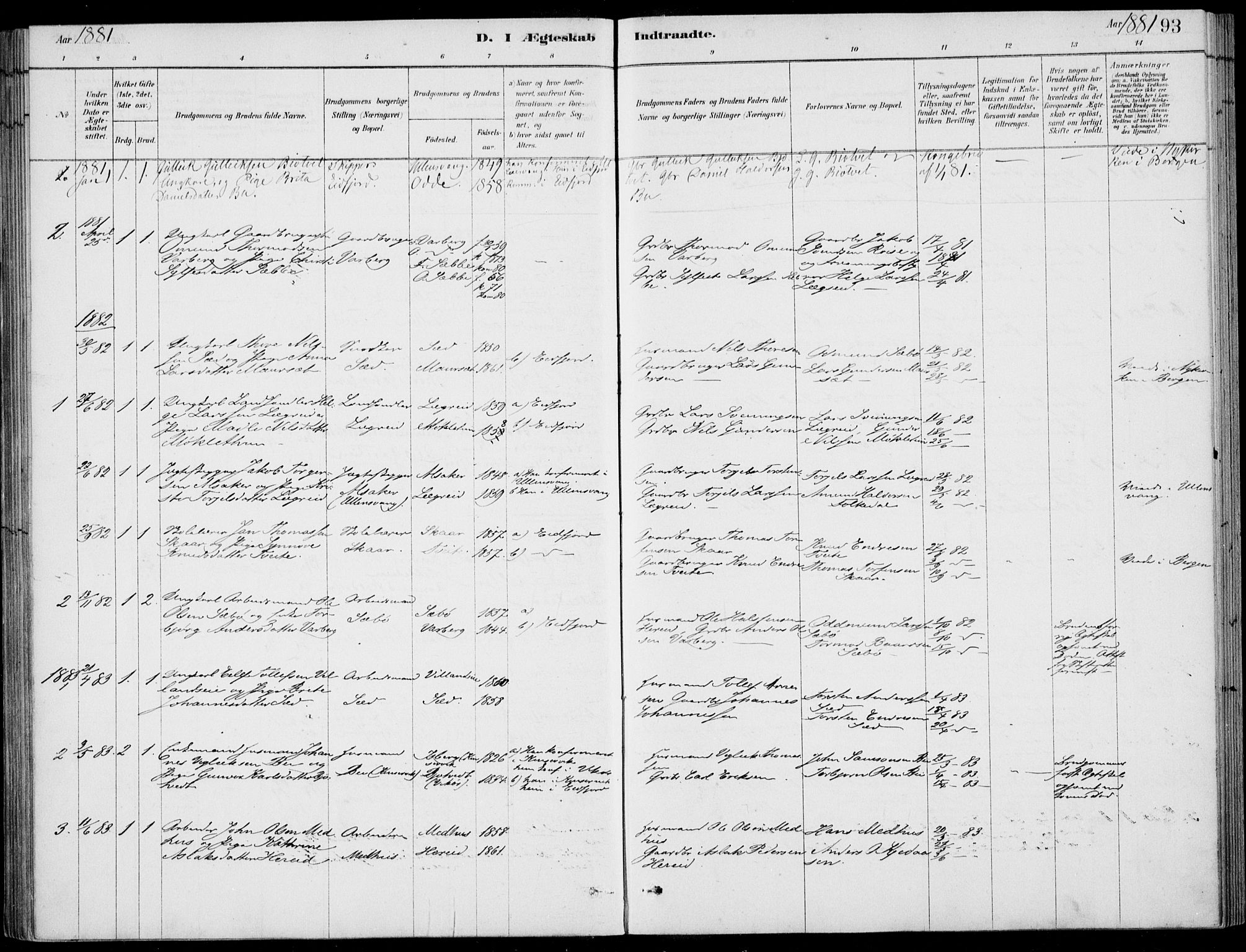 Ulvik sokneprestembete, AV/SAB-A-78801/H/Haa: Parish register (official) no. D  1, 1878-1903, p. 93