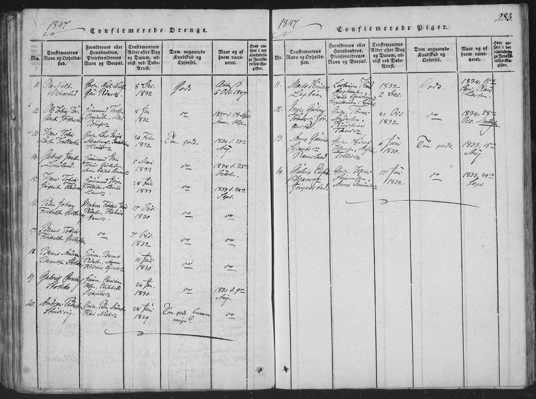 Sør-Audnedal sokneprestkontor, SAK/1111-0039/F/Fa/Faa/L0001: Parish register (official) no. A 1, 1816-1848, p. 283