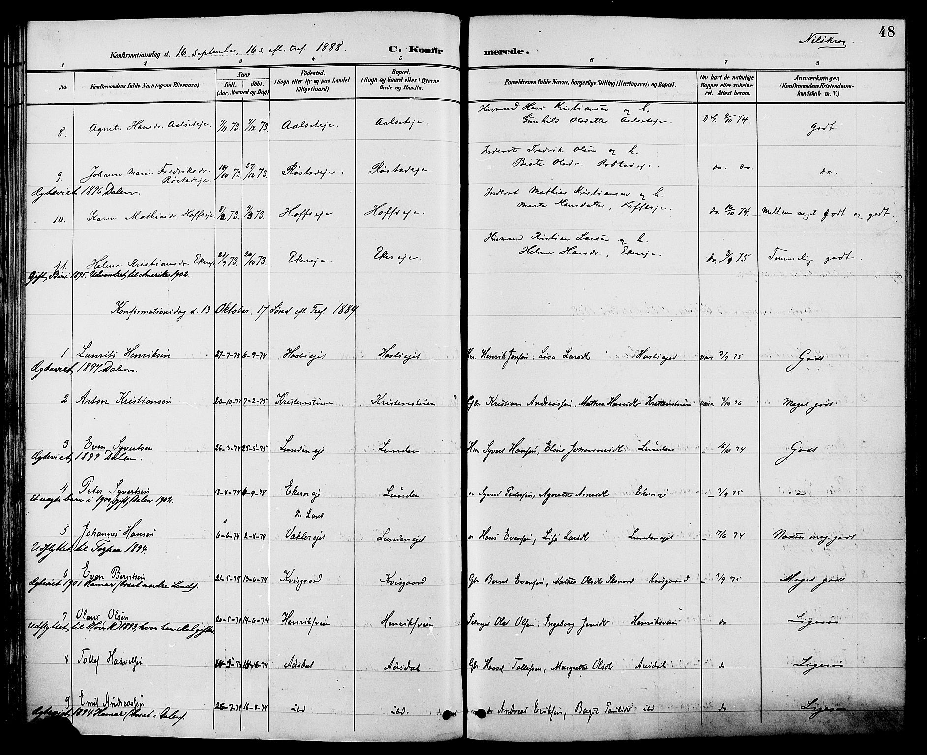 Biri prestekontor, SAH/PREST-096/H/Ha/Haa/L0007: Parish register (official) no. 7, 1887-1893, p. 48