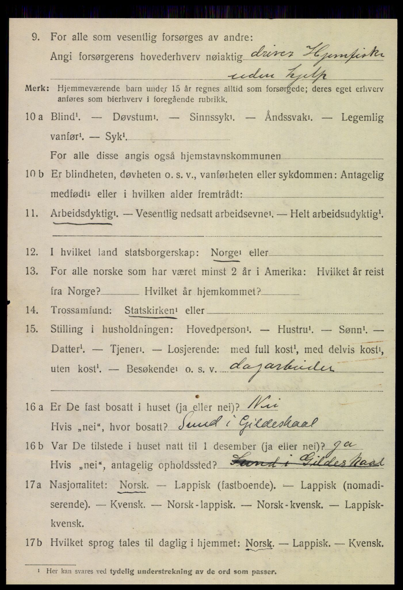 SAT, 1920 census for Gildeskål, 1920, p. 4003