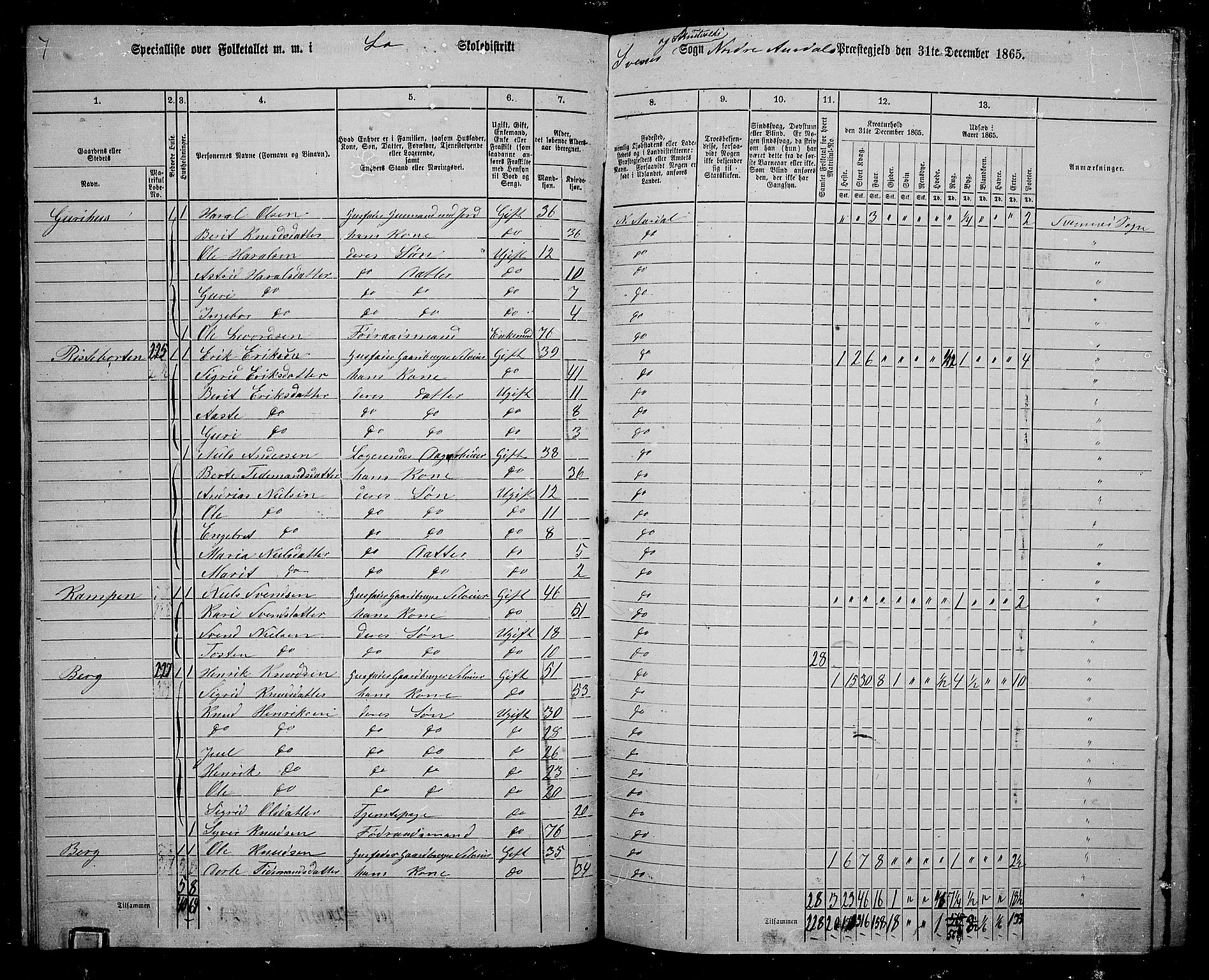 RA, 1865 census for Nord-Aurdal, 1865, p. 102