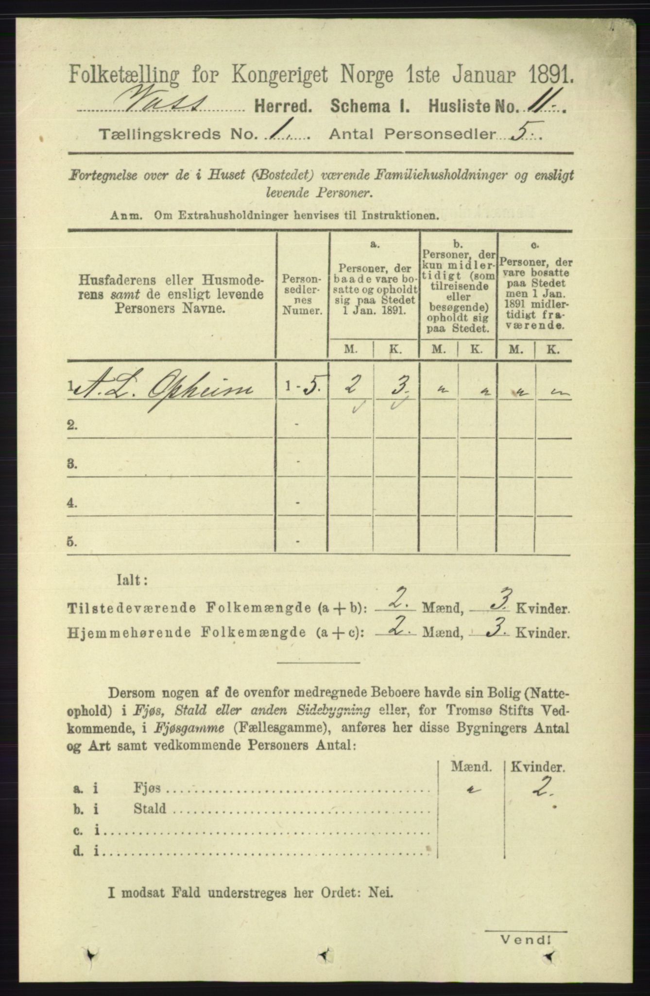 RA, 1891 census for 1235 Voss, 1891, p. 50