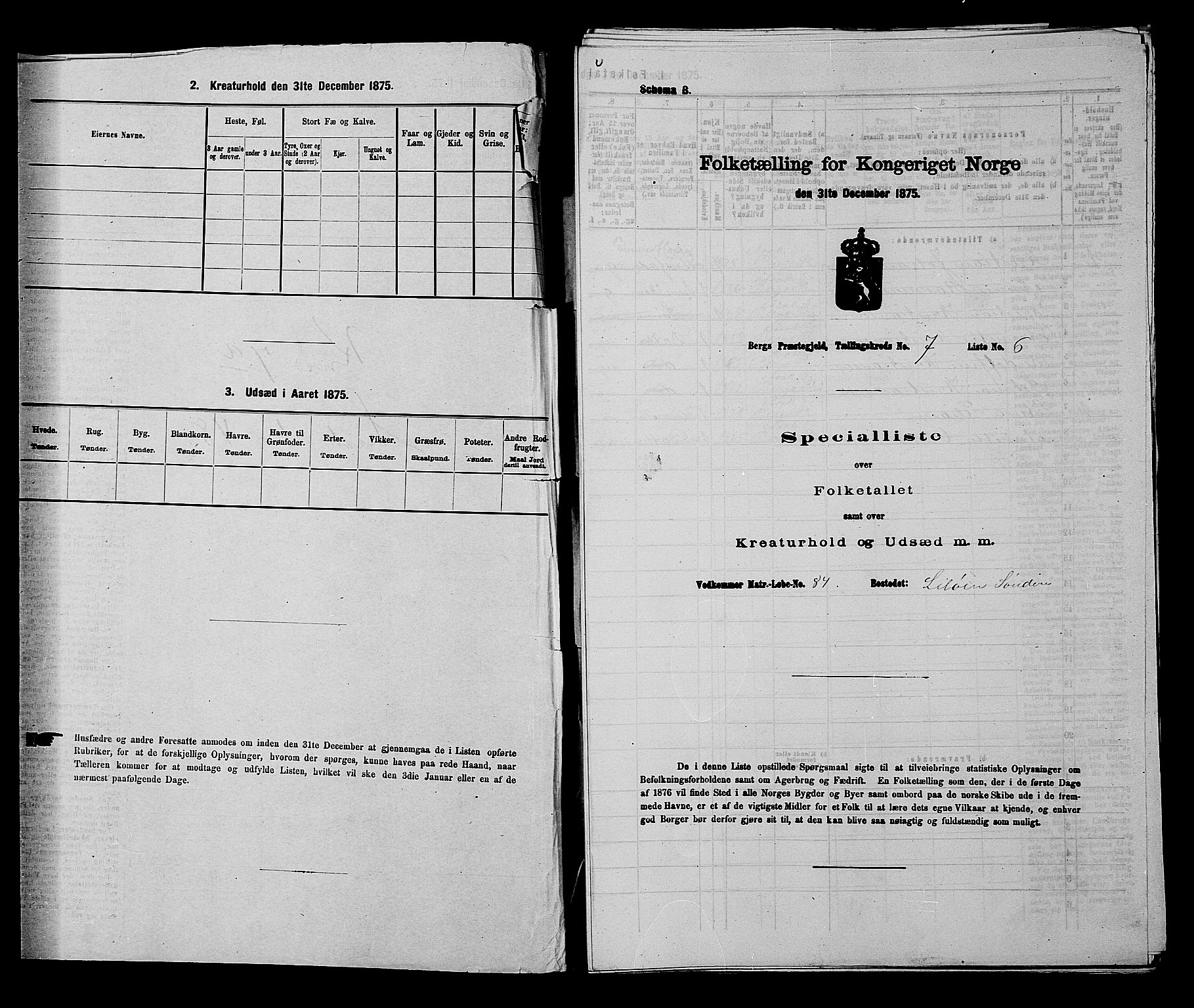 RA, 1875 census for 0116P Berg, 1875, p. 1073