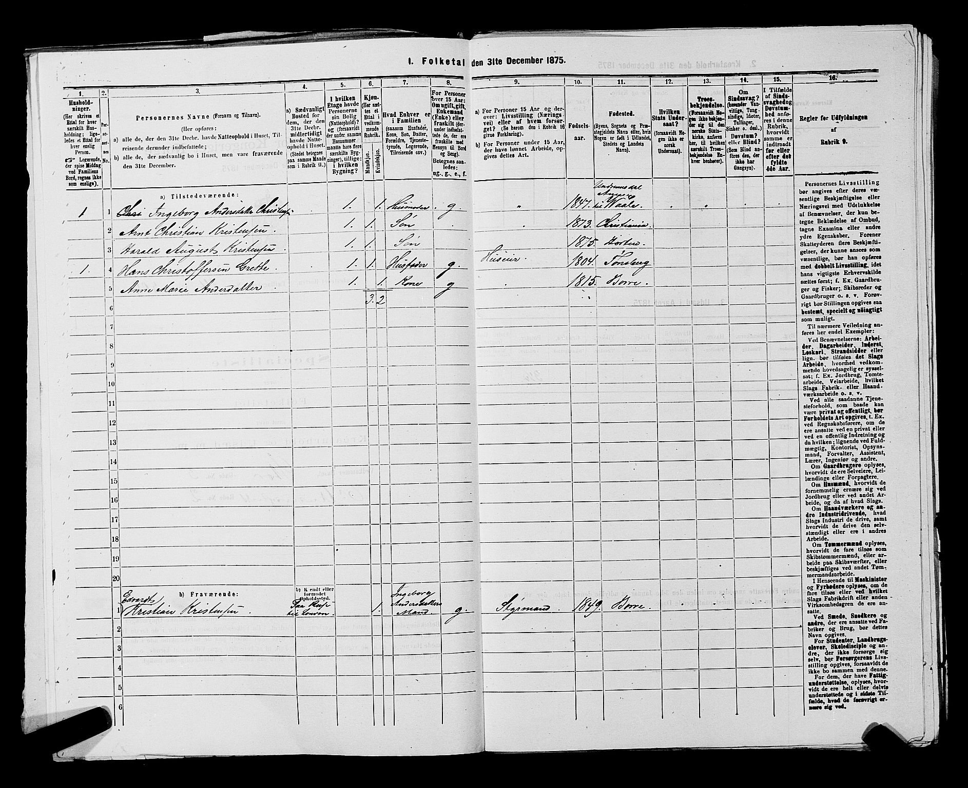 SAKO, 1875 census for 0703P Horten, 1875, p. 1131